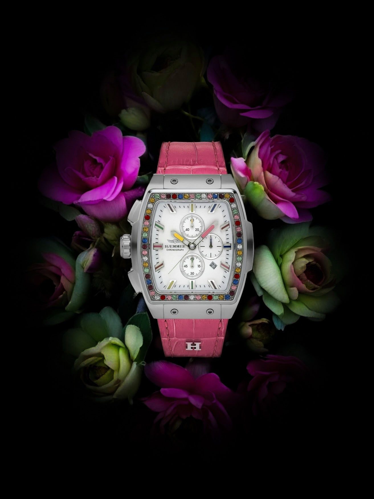 HAEMMER GERMANY Chronograaf TONNEAU Quartz horloge, polshorloge, dameshorloge, leren band, geschroefde kroon, datum