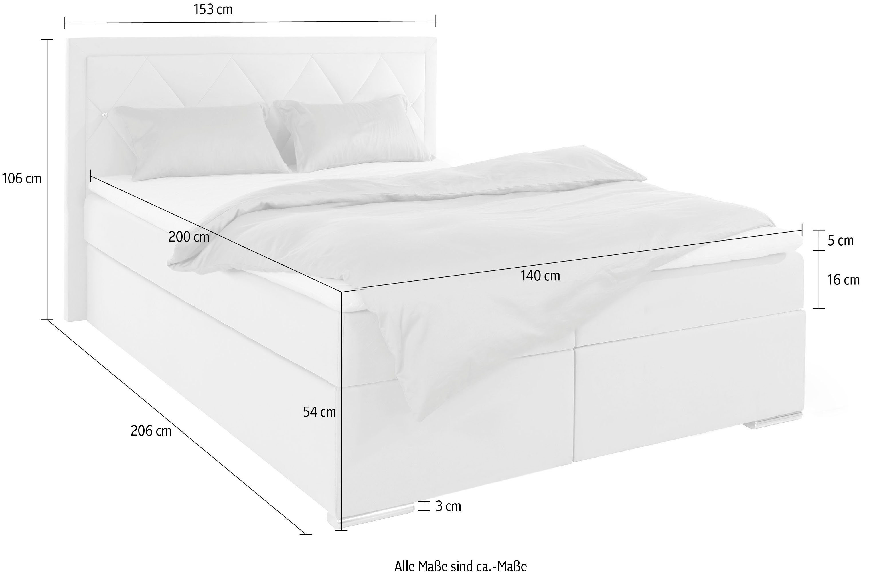 Leonique Boxspring Alfie, bestseller, optioneel met bedlade met strassteentjes in het hoofdbord, h2, h3 en h4 ter keuze