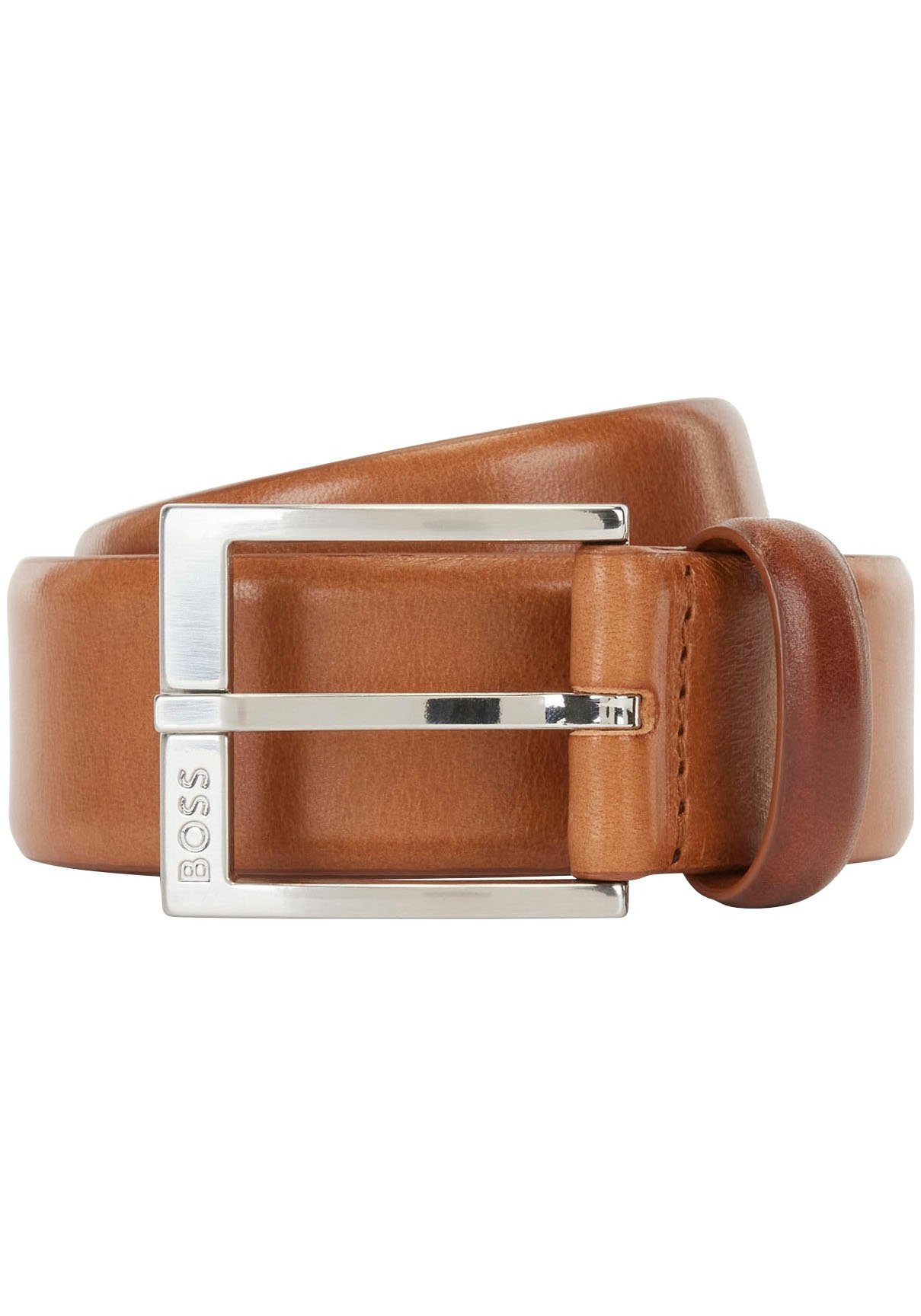 Boss Leren riem met vierkante sluiting en gegraveerd logo