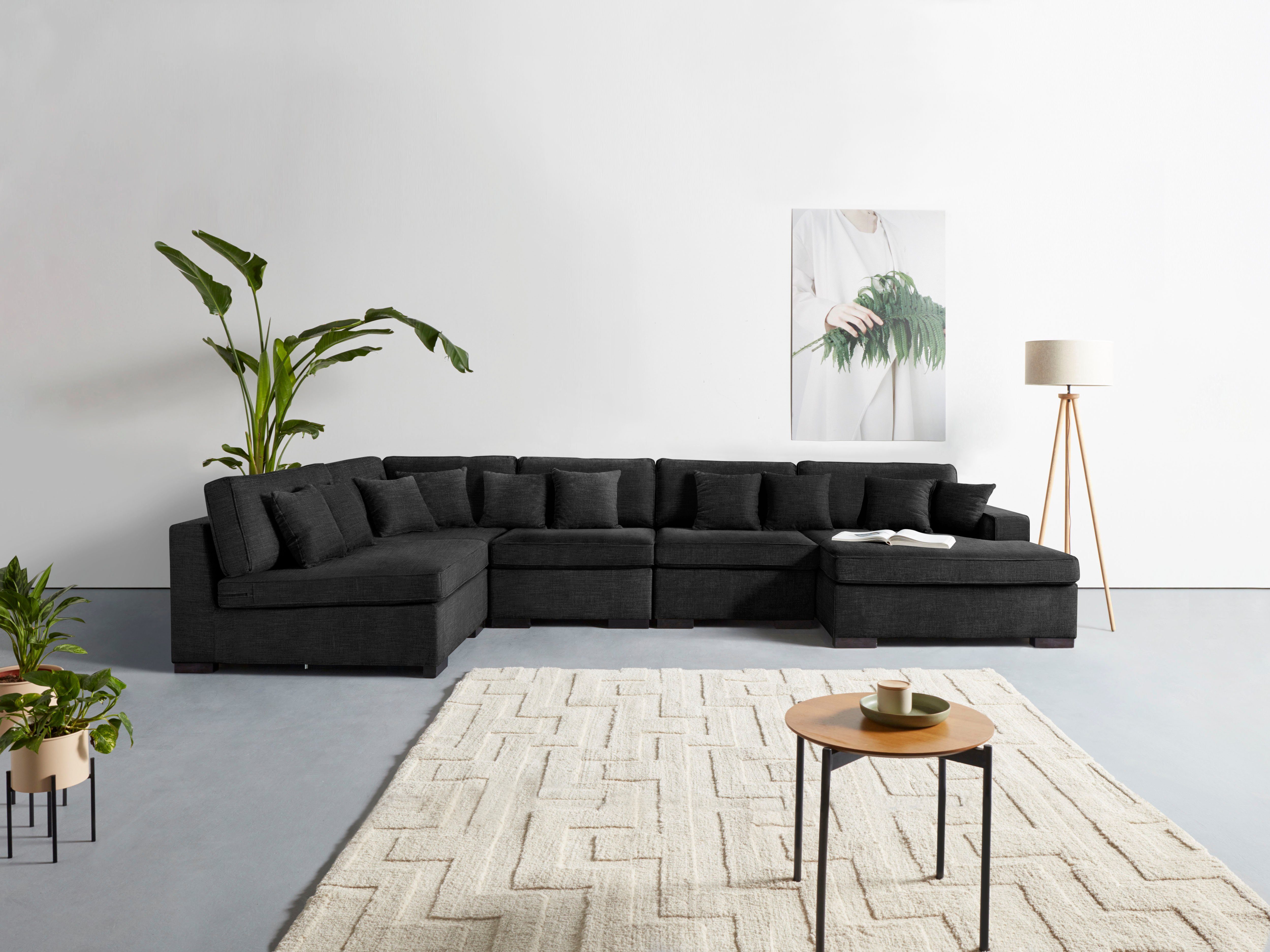 Guido Maria Kretschmer Home&Living Zithoek Skara U-vorm Loungebank met binnenveringsinterieur, in vele overtrekkwaliteiten zwart, zithoeken, Ottomane