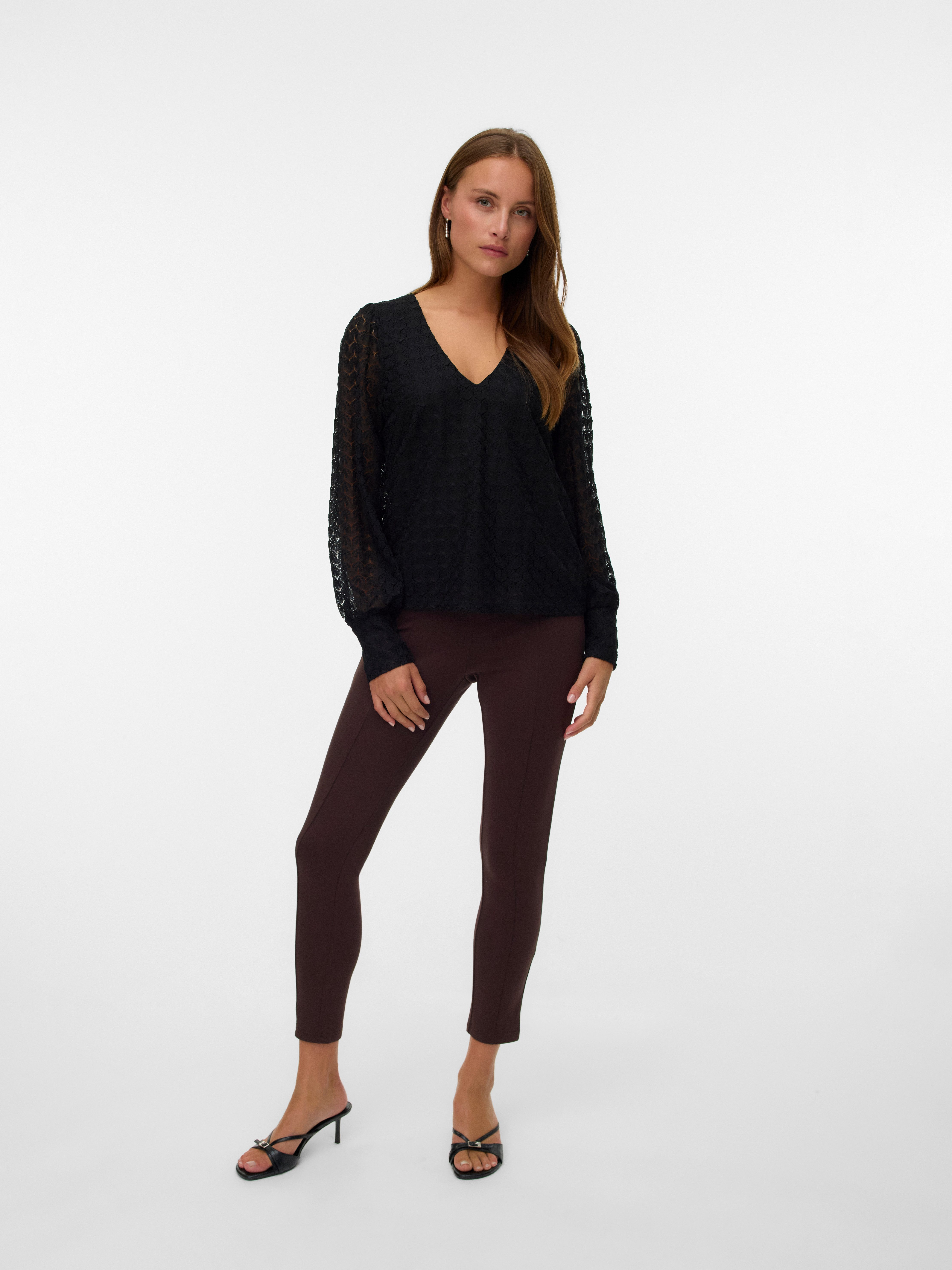 Vero Moda Shirt met lange mouwen VMBECCA LS V-NECK LACE TOP JRS NOOS
