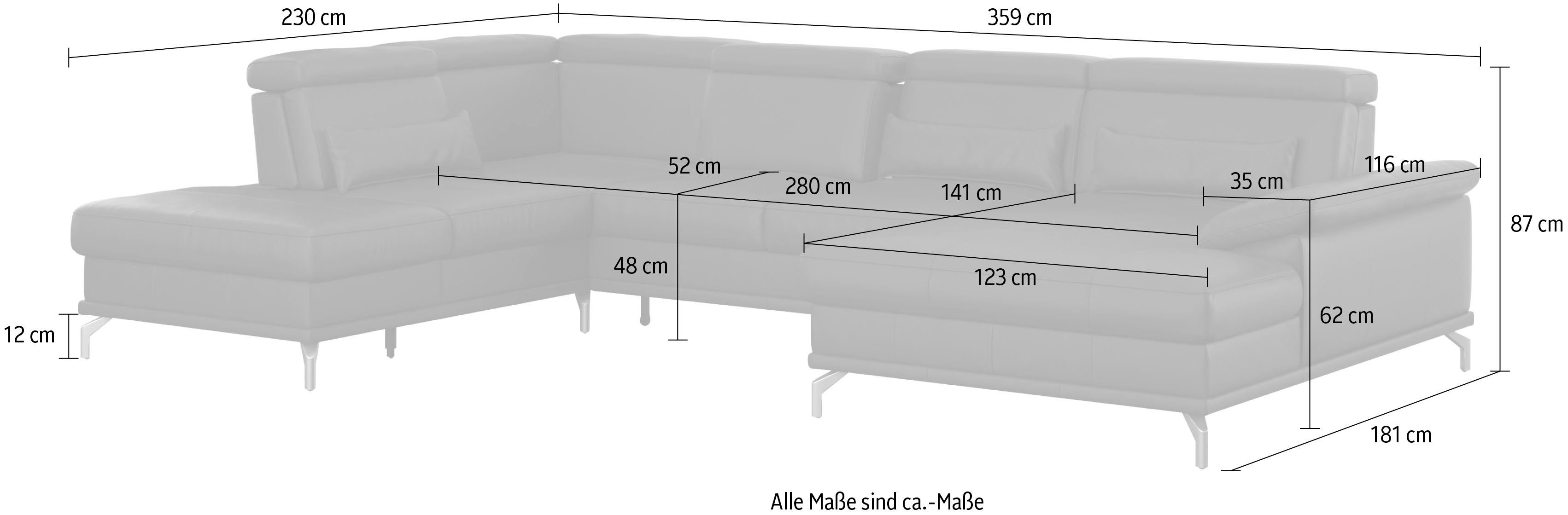 sit&more Zithoek Cabrio U-vorm, met zitdiepteverstelling, arm- en hoofdsteunverstelling