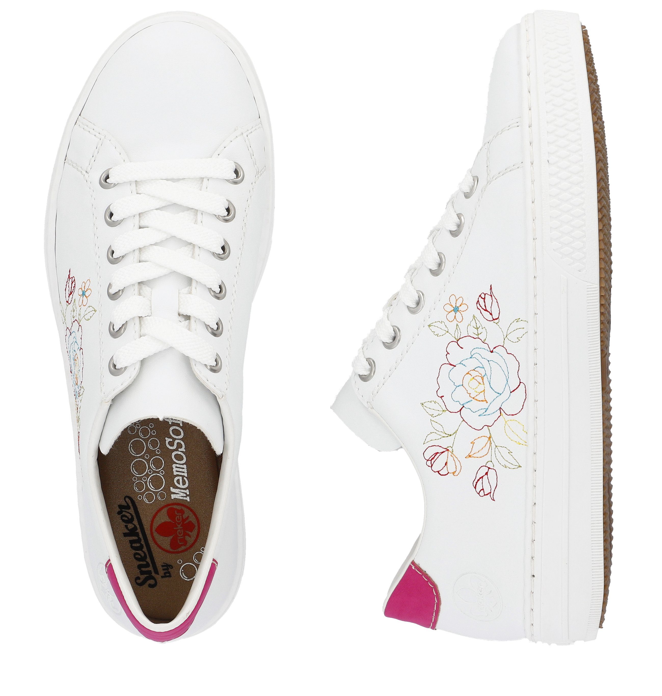 Rieker Sneakers met zijbloemborduurwerk, vrijetijdsschoen, lage schoen, veterschoen