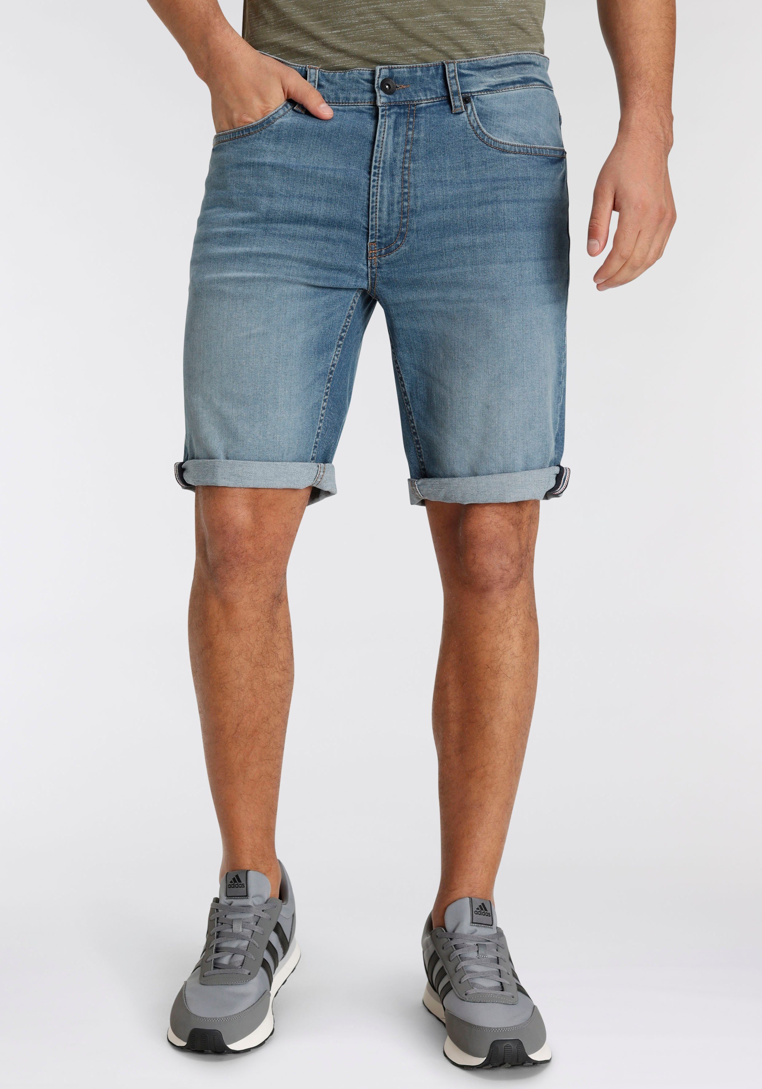 H.I.S Jeansshort DEYO rechte snit, used-wassing, lage taille heren jeans maat 42 blauw