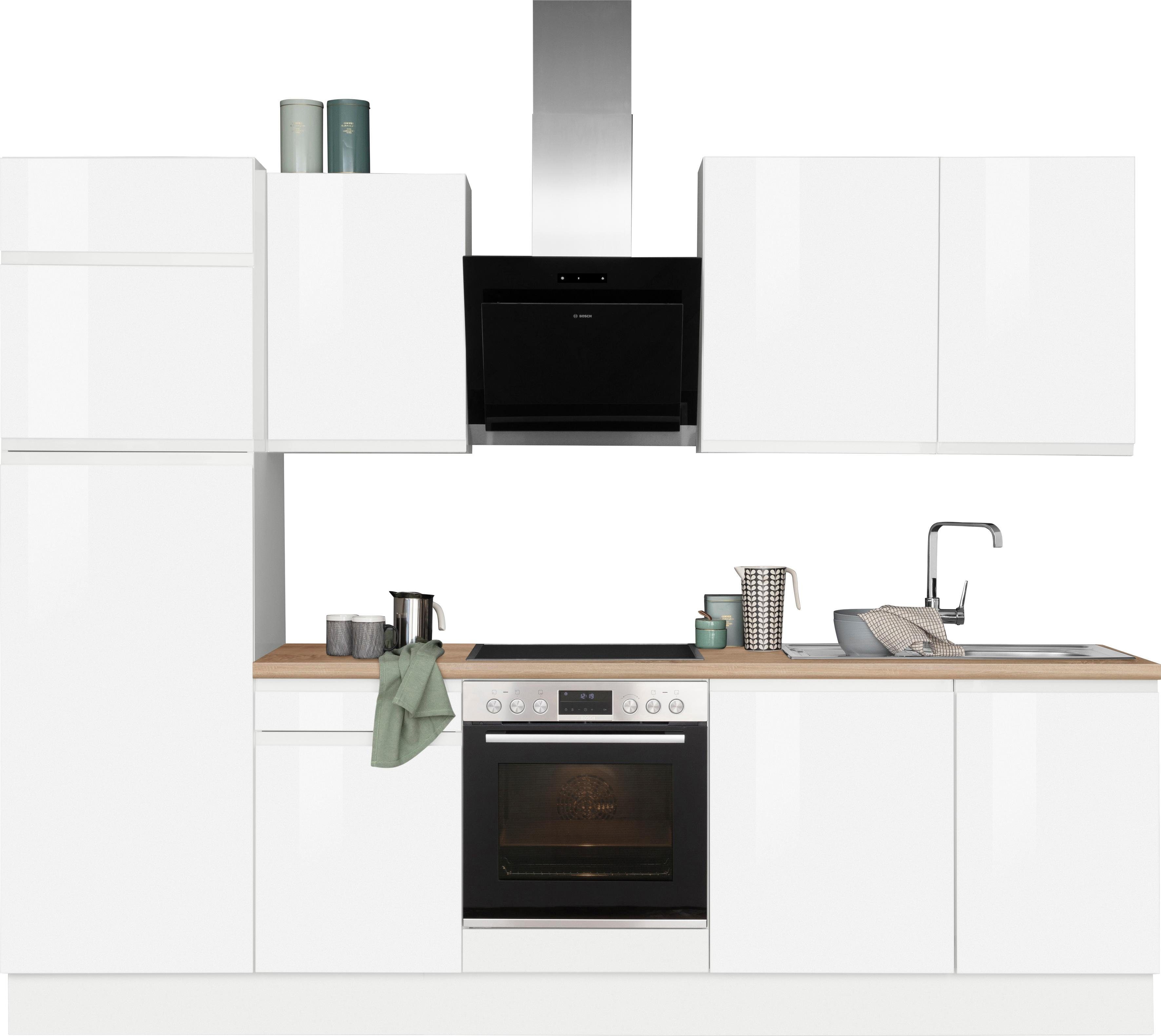 Kochstation Keukenblok KS-Avio 38 mm dikke werkblad en hoogglans fronten, breedte 280 cm