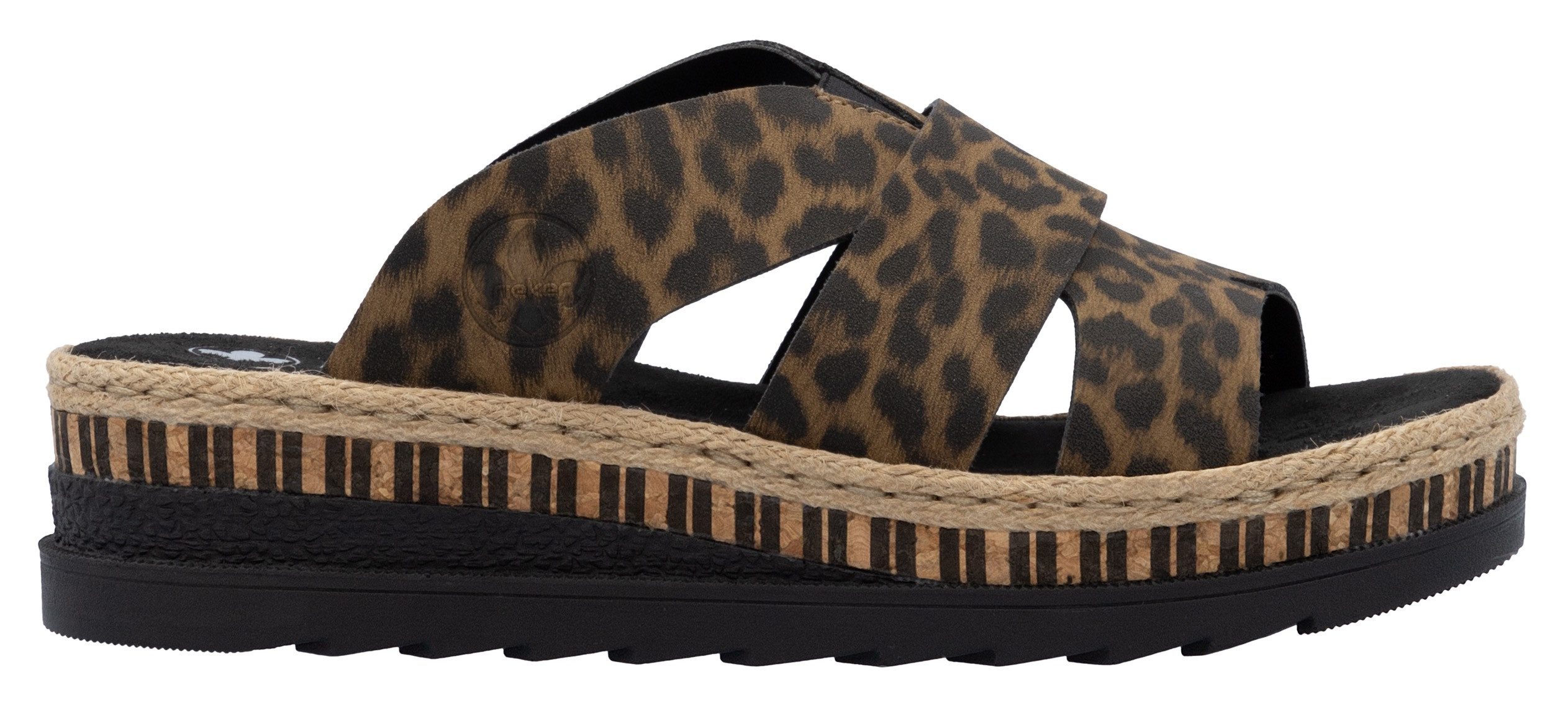 Rieker Slippers , sleehak, zomerschoen, slippers met jute omlijsting