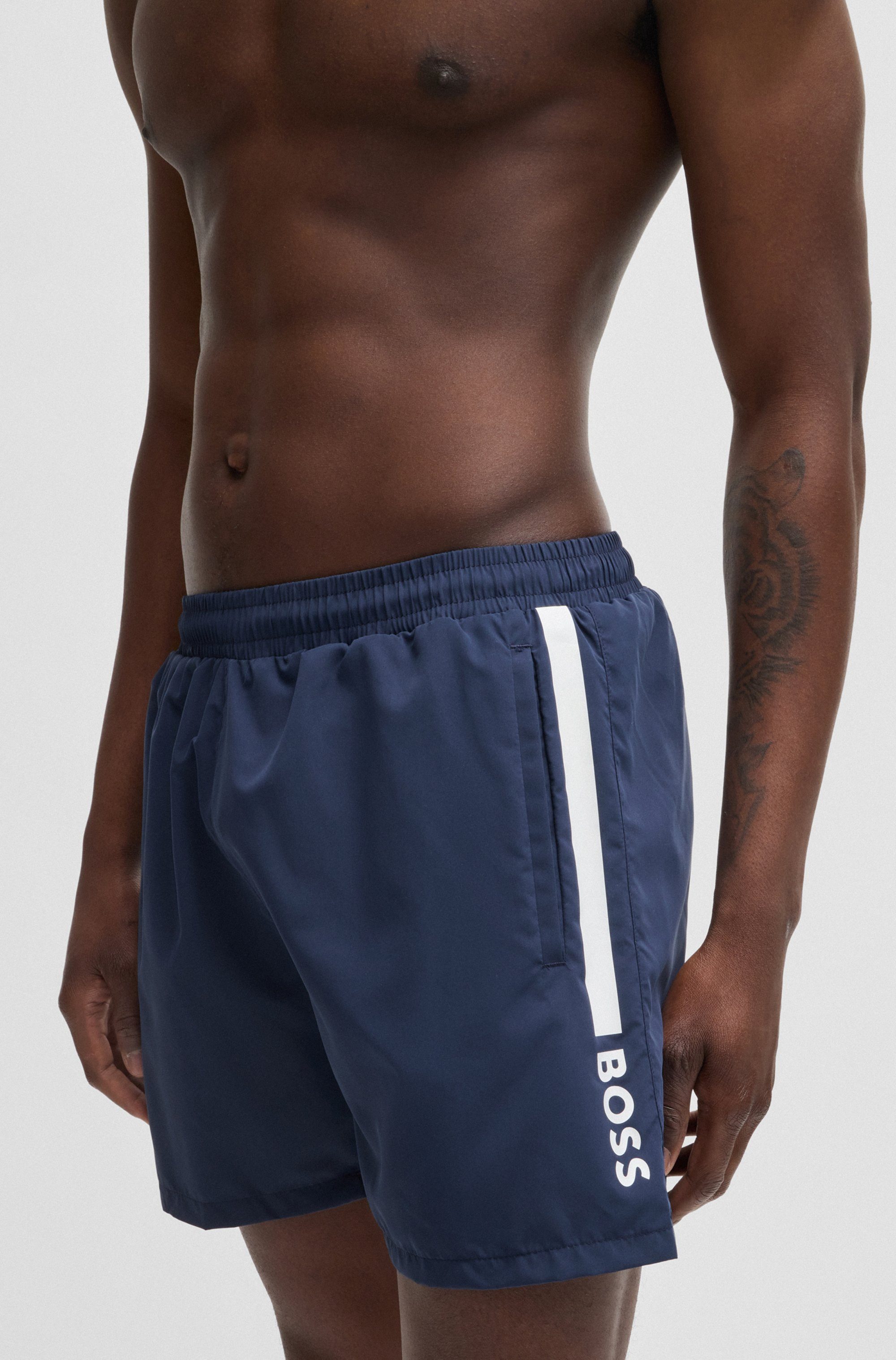 BOSS Zwemshort Dolphin met contraststrepen opzij