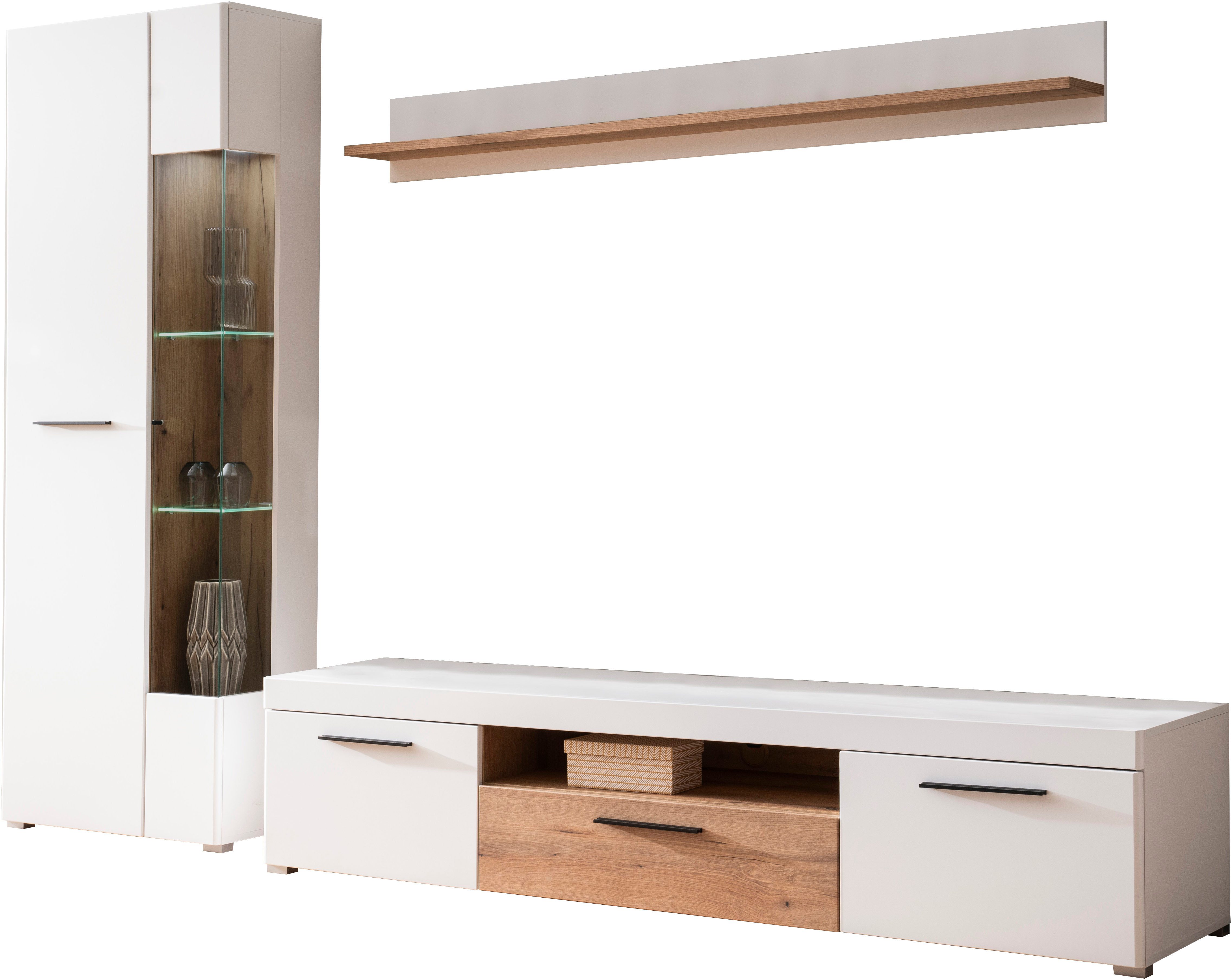 INOSIGN Wandmeubel Salerno, moderne wandmeubel, woonkamer-set, Wit met Eik Evoke Decor (set, 3-delig)