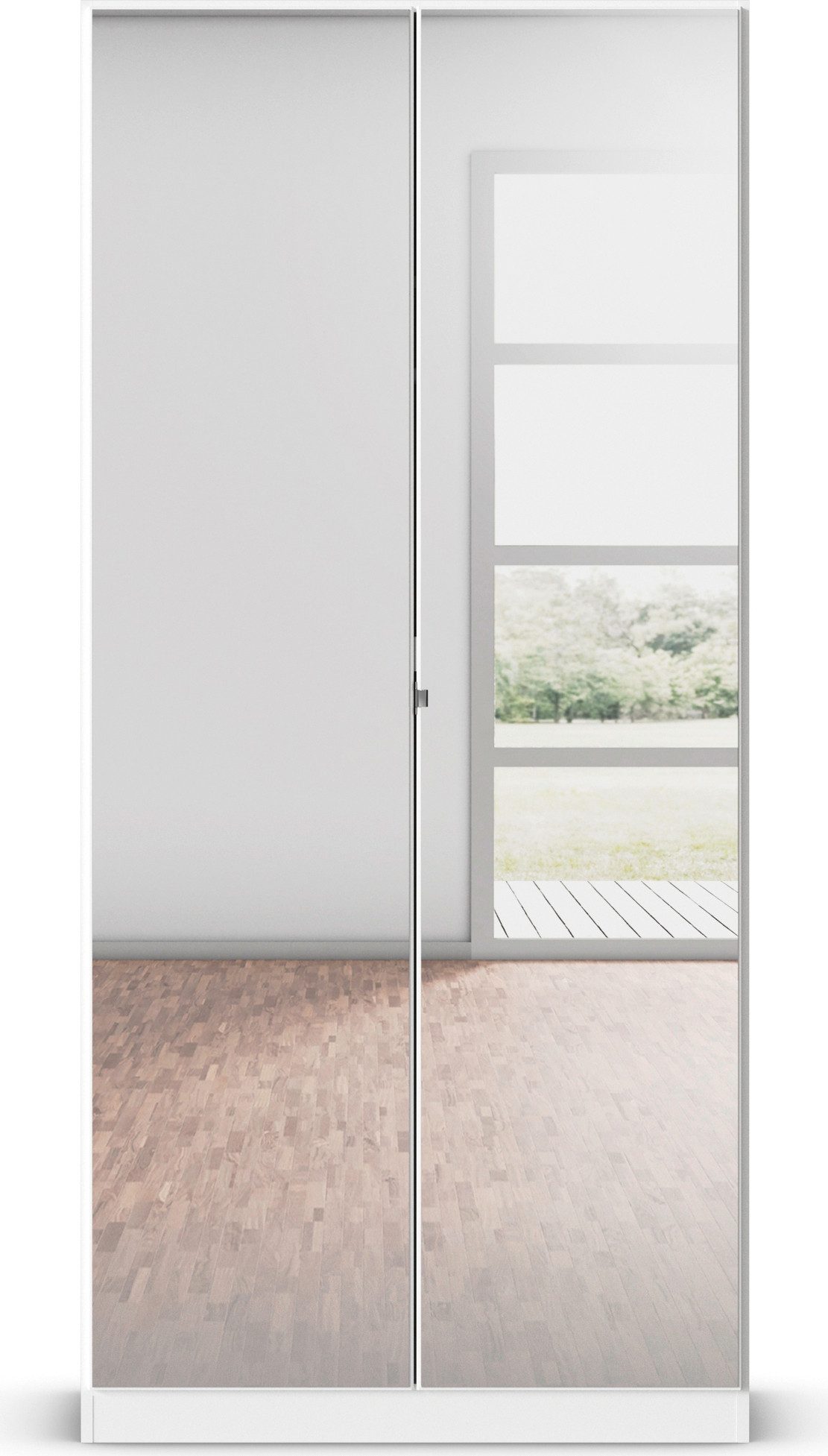 rauch Draaideurkast Reflect met spiegelfront, inclusief praktische interne indeling en stoffen dozen-set