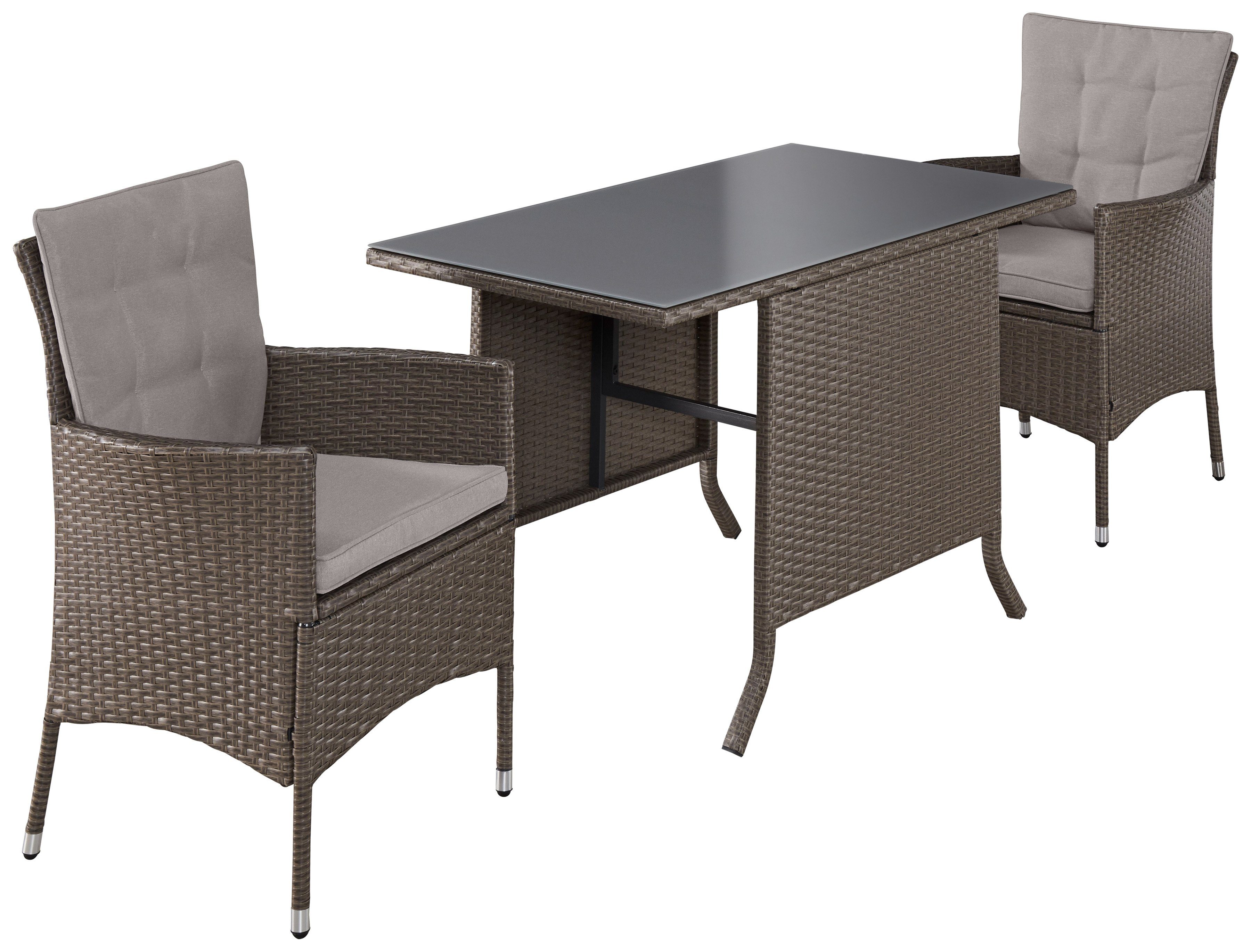 KONIFERA Tuin-eethoek Milaan Tafelblad van veiligheidsglas (set, 7-delig)