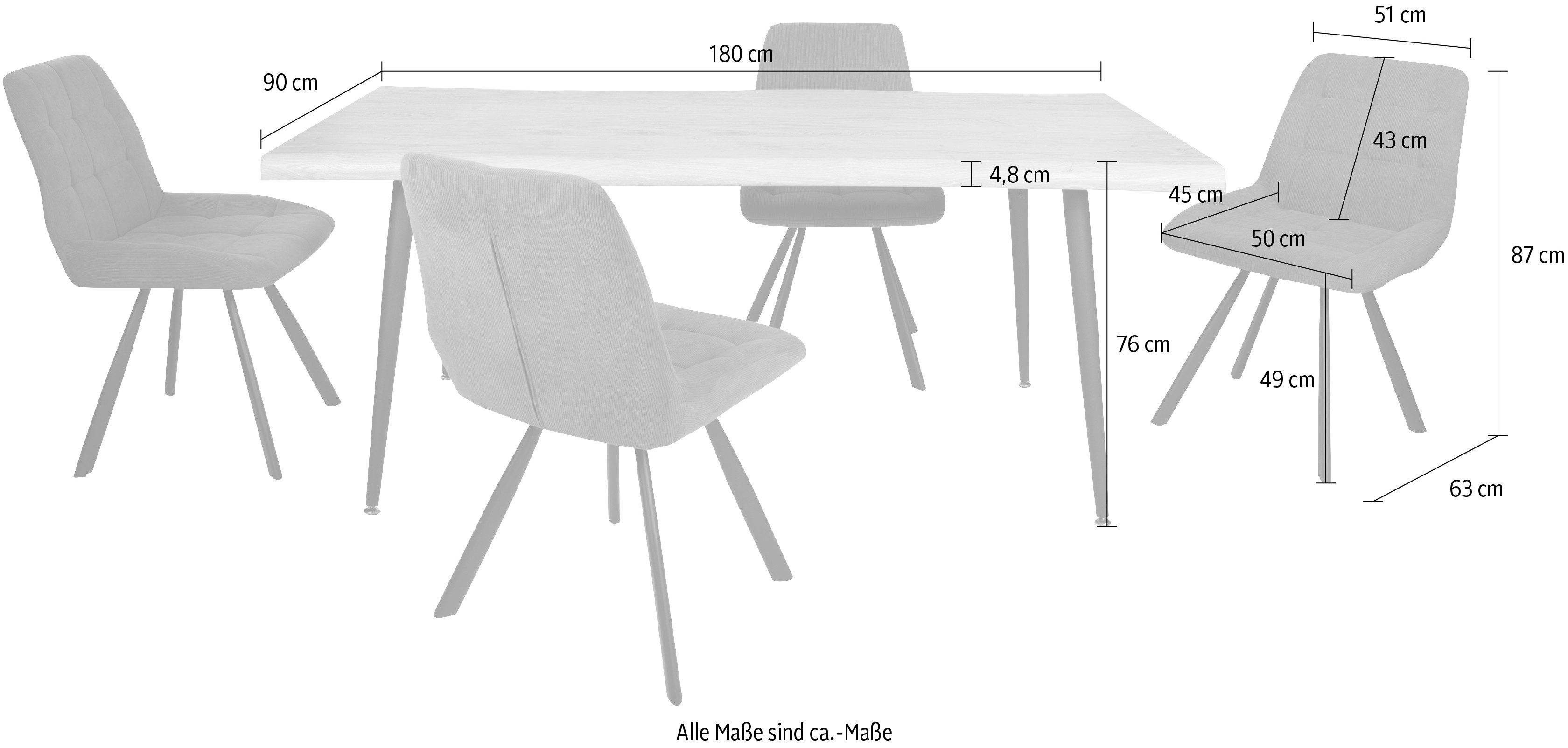 Duo Collection Eethoek Eetkamergroep Tailin & Elli Boomrandtafel, massief metalen frame, tot 100 kg belastbaar (set, 5-delig)