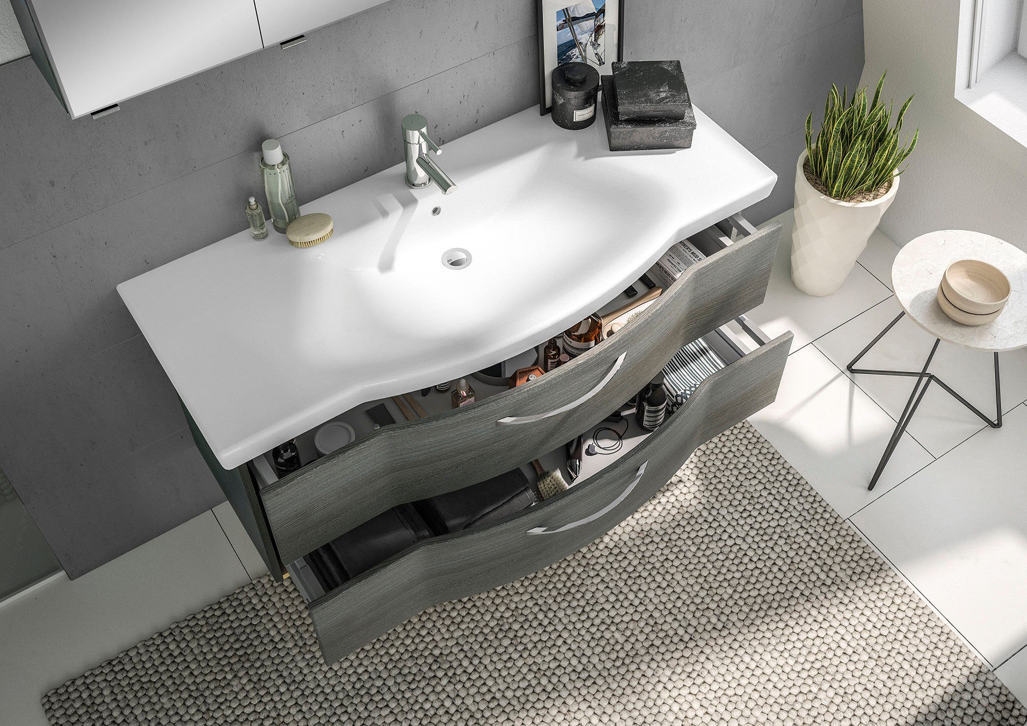 Saphir Badkamerserie 6005 sprint keramiek-wastafelonderkast met onderkast, 122 cm breed Wastafelmeubel inclusief deurdemper, 2 laden, wastafelonderkast set (1 stuk)