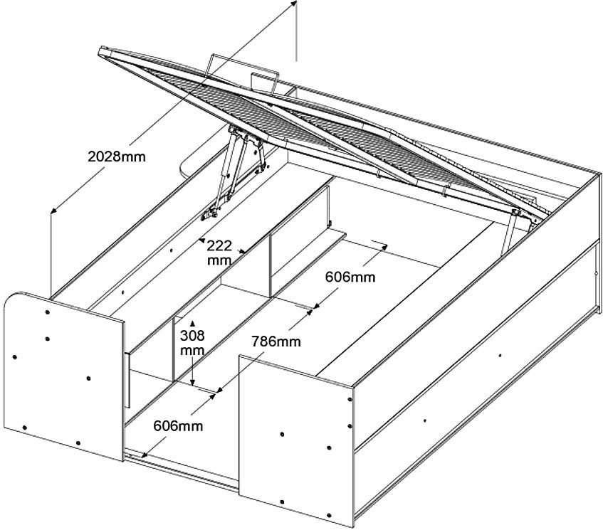 Parisot Ledikant met bergruimte Reis, maximale opbergruimte, zoals een inloopkast Opbergruimtes, hydraulische bedbox met planken, lade, deur
