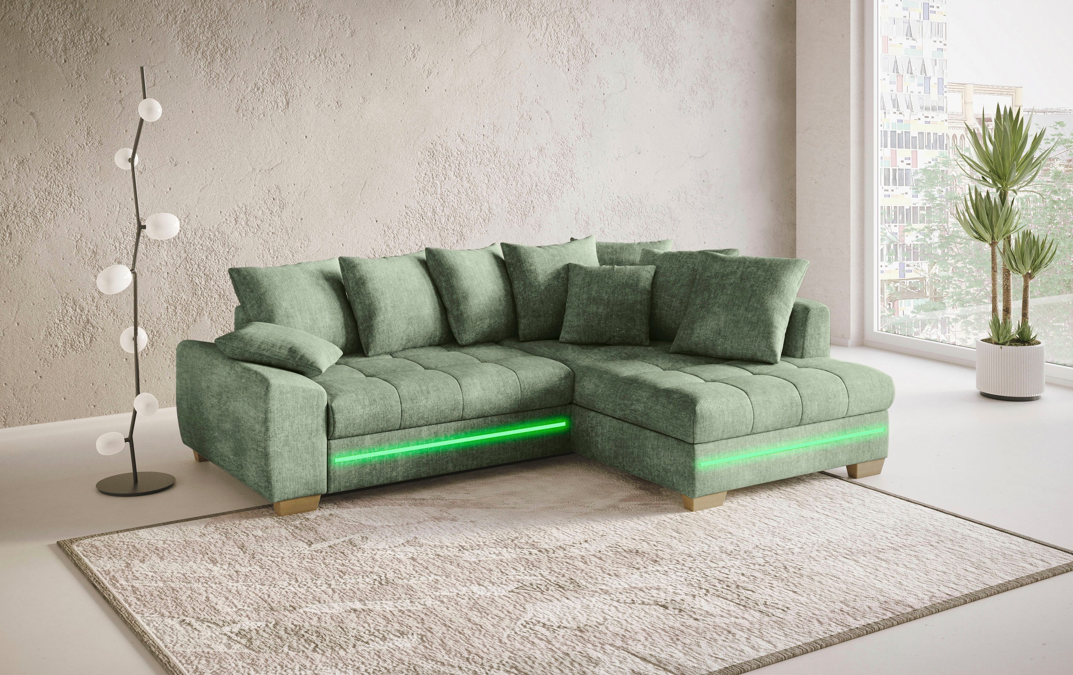 Mr. Couch Hoekbank Nikita II, L-vorm met koudschuim, rgb-led-verlichting, optioneel met bed, bedlade