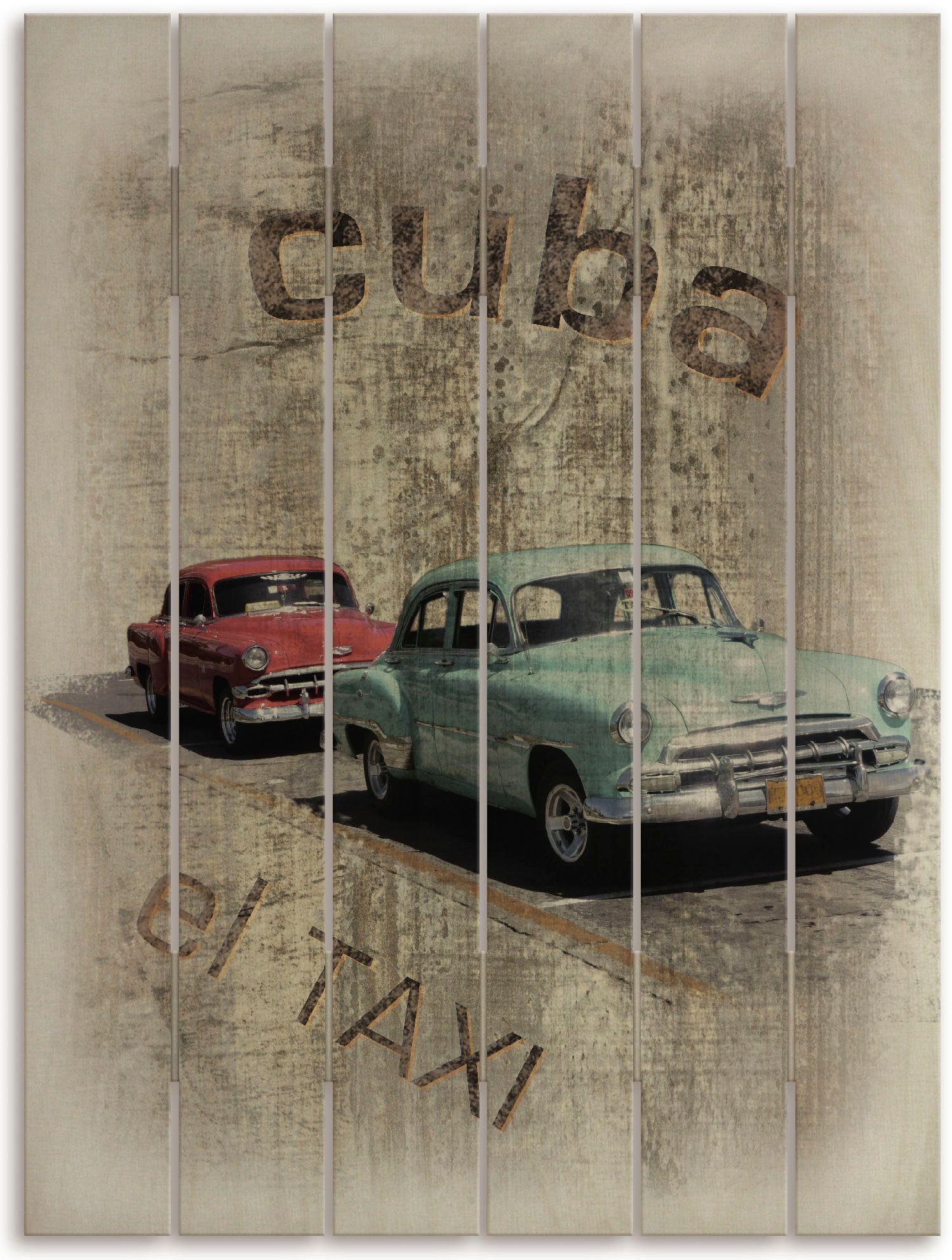 Artland Artprint op hout Cuba - De taxi