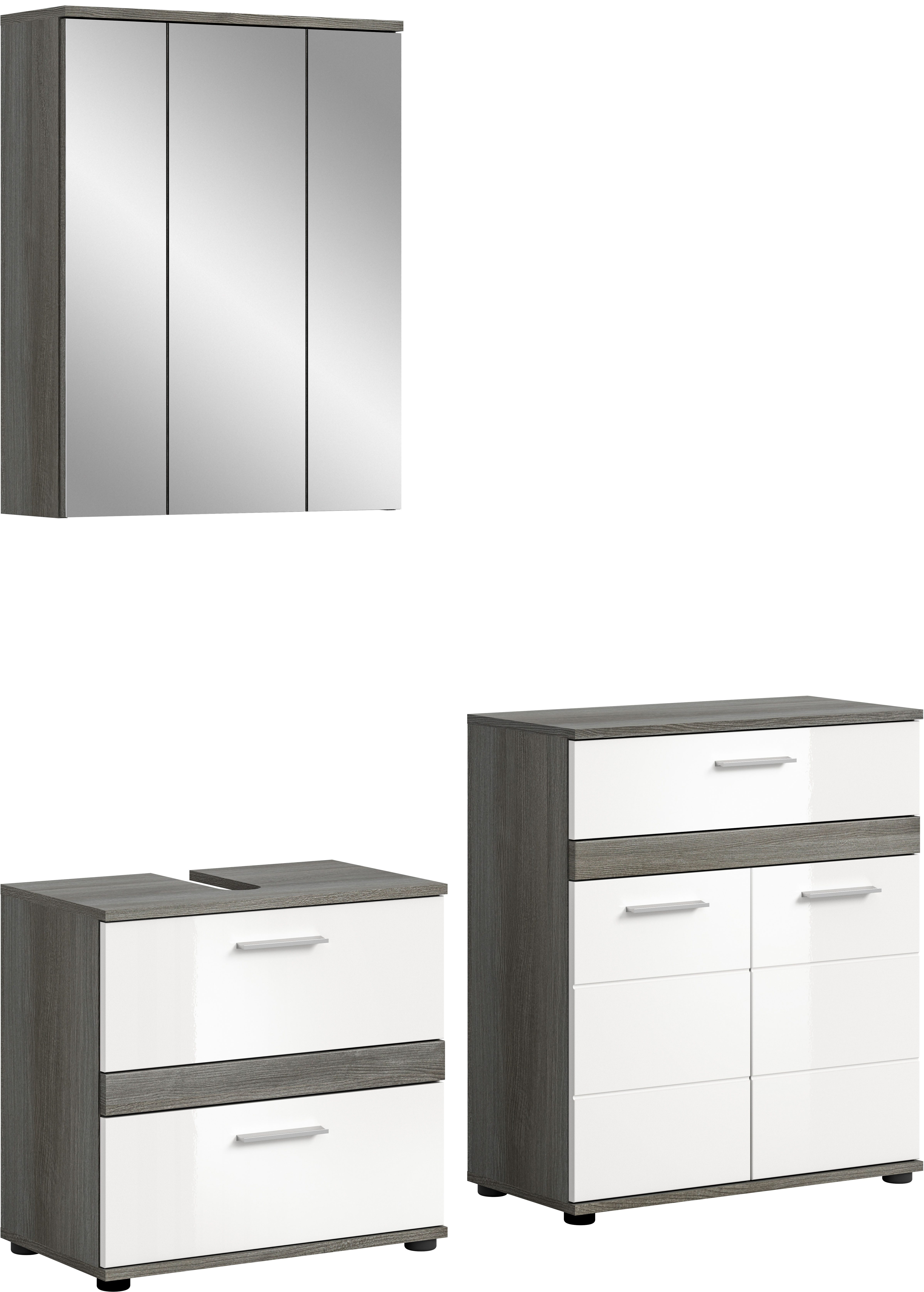 welltime Badmeubelset Lucca, bestaande uit: 1x wastafelonderkast, 1x spiegelkast & (set, 3 stuks) badmeubelsets grijs