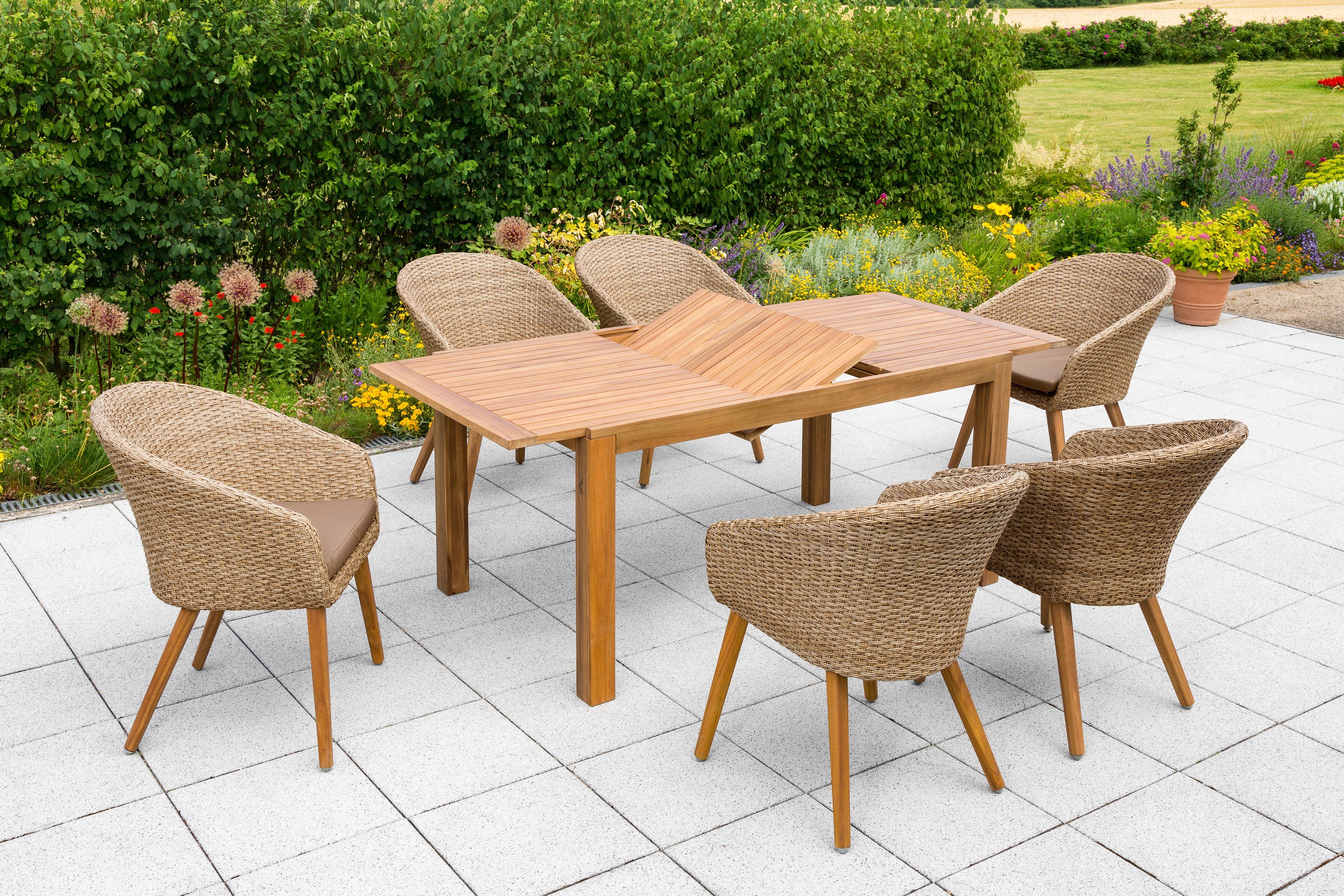 MERXX Tuin-eethoek Arrone 6 stoelen en tafel, met zitkussens (7-delig)