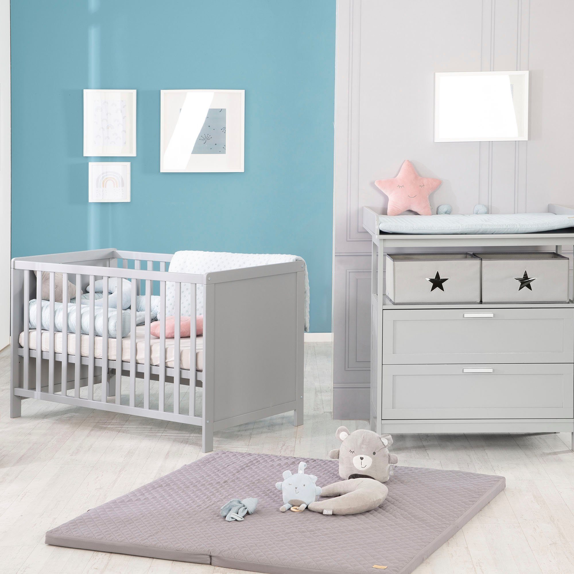 Roba® Babymeubelset Hamburg met kinderbed en commode met 2 laden (voordeelset, 2 stuks)