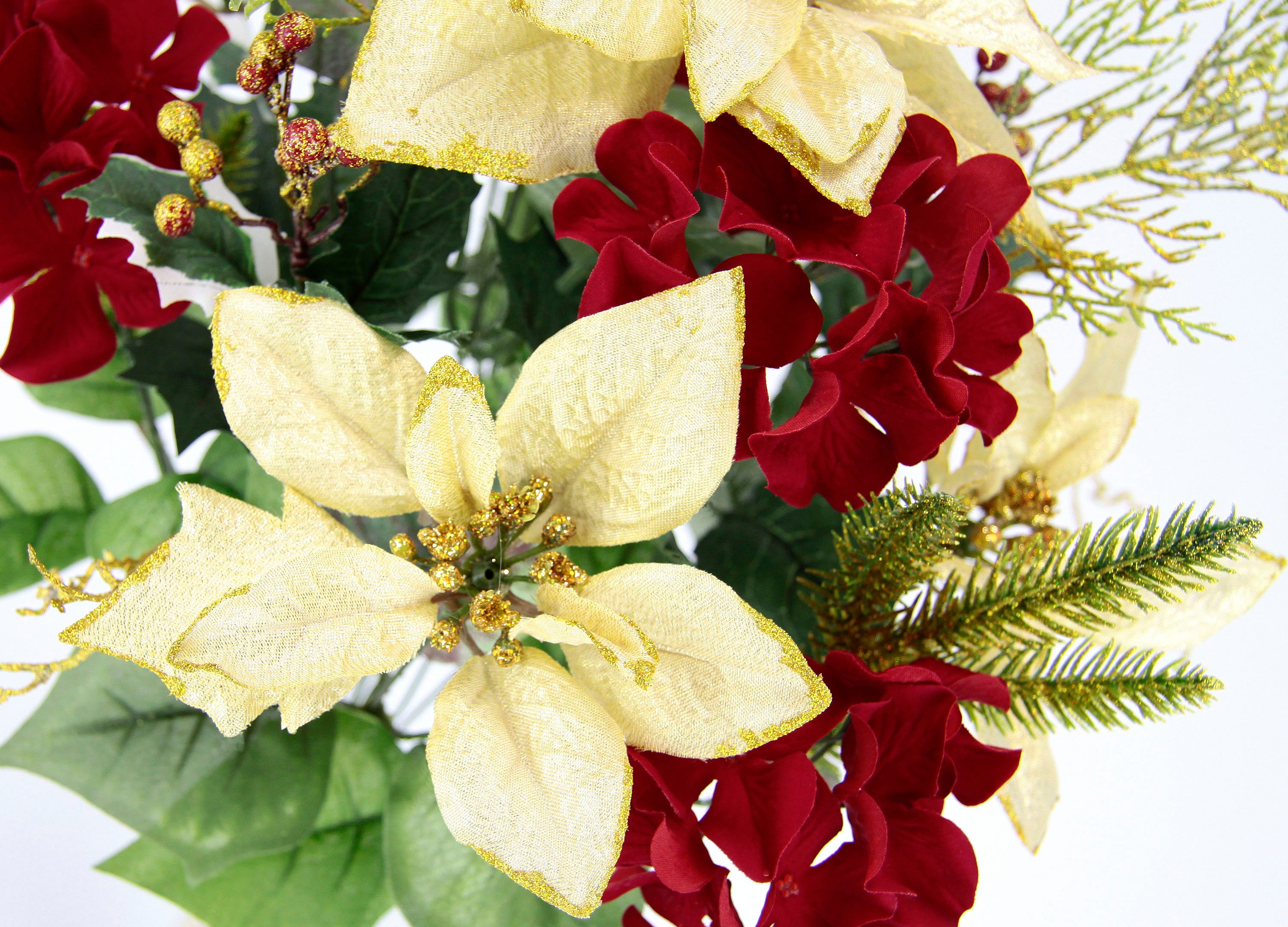 I.GE.A. Boeket kunstbloemen Boeket poinsettia/hortensia kerstster kerstdecoratie kunstbloem boeketten (1 stuk)