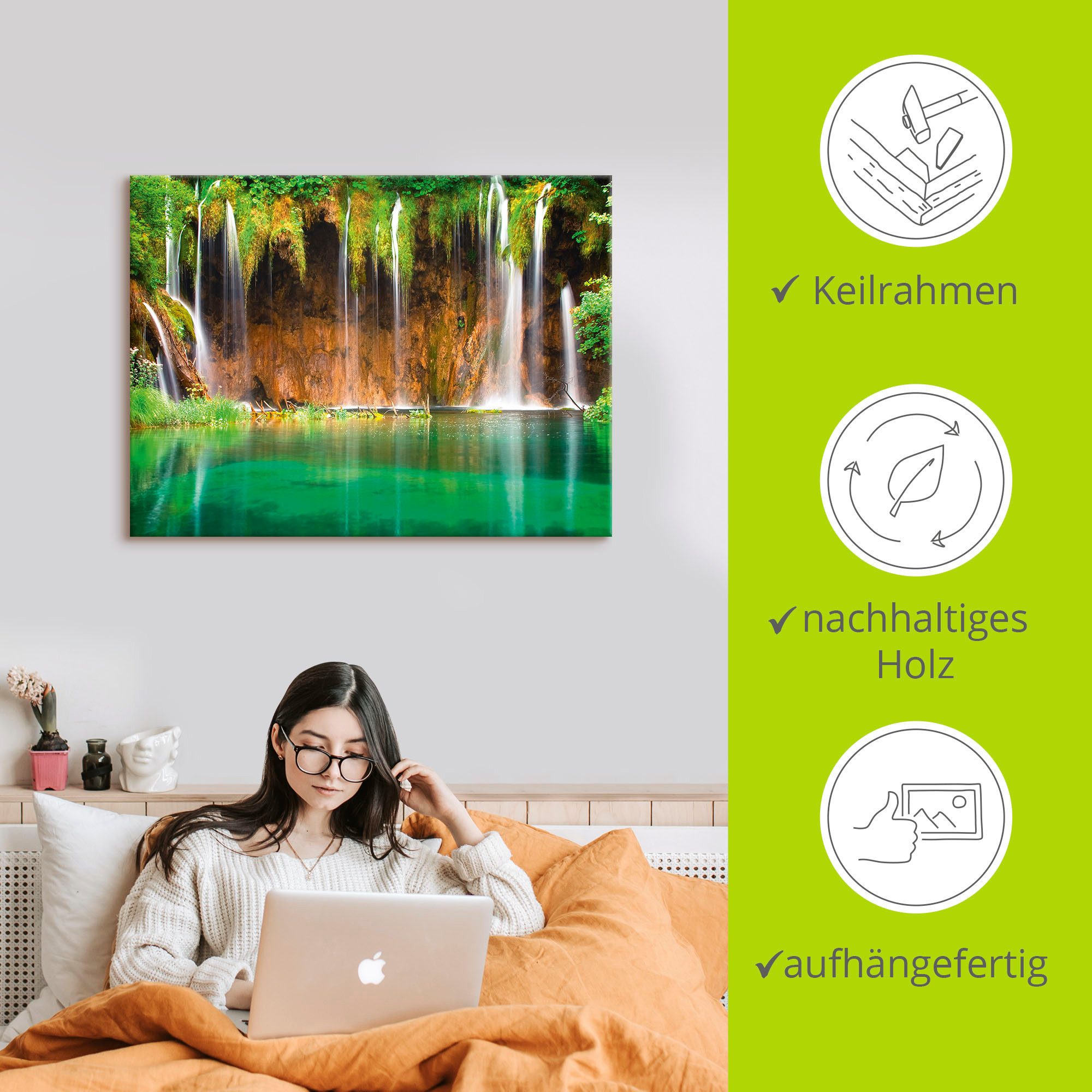 Artland Artprint Mooie waterval in het bos als artprint op linnen, poster in verschillende formaten maten
