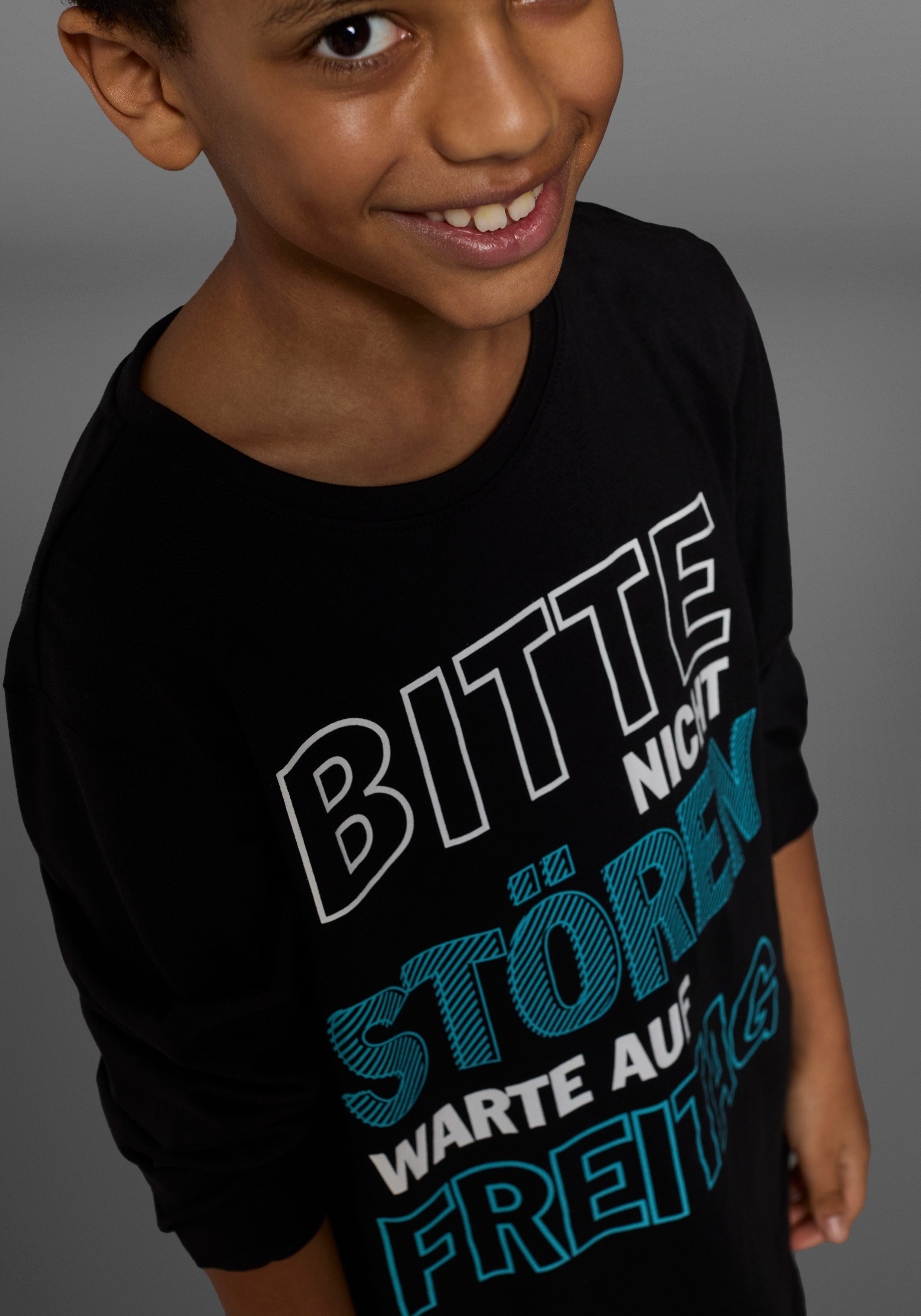 KIDSWORLD Shirt met lange mouwen A.u.b. niet storen... Lange mouwen, basic pasvorm, bedrukt, ronde hals