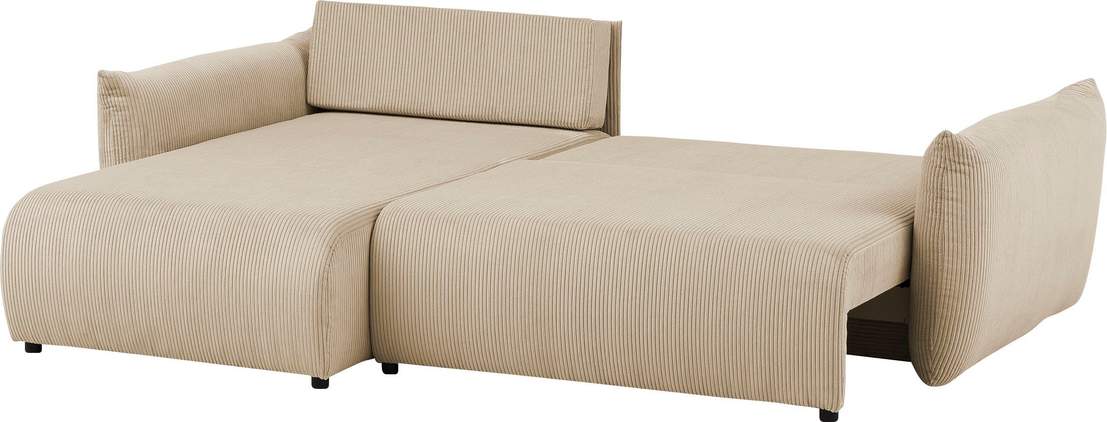 INOSIGN Hoekbank MAVAS bedbank met bedkist, L-model, ca. 257/127 cm (ligoppervlak 212/145 cm), ribfluweel, chenille, structuur