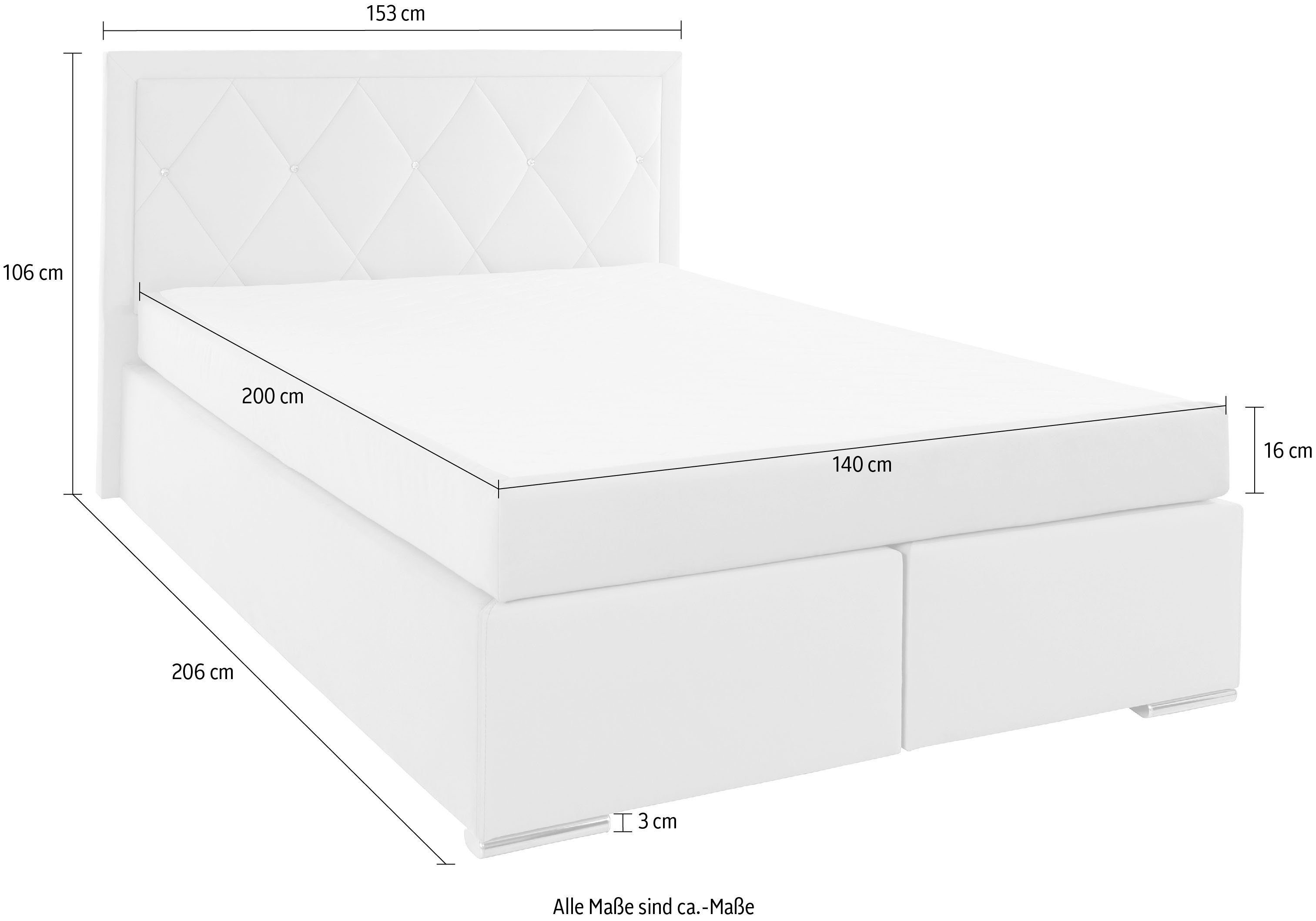 Leonique Boxspring Alfie, bestseller, optioneel met bedlade met strassteentjes in het hoofdbord, h2, h3 en h4 ter keuze