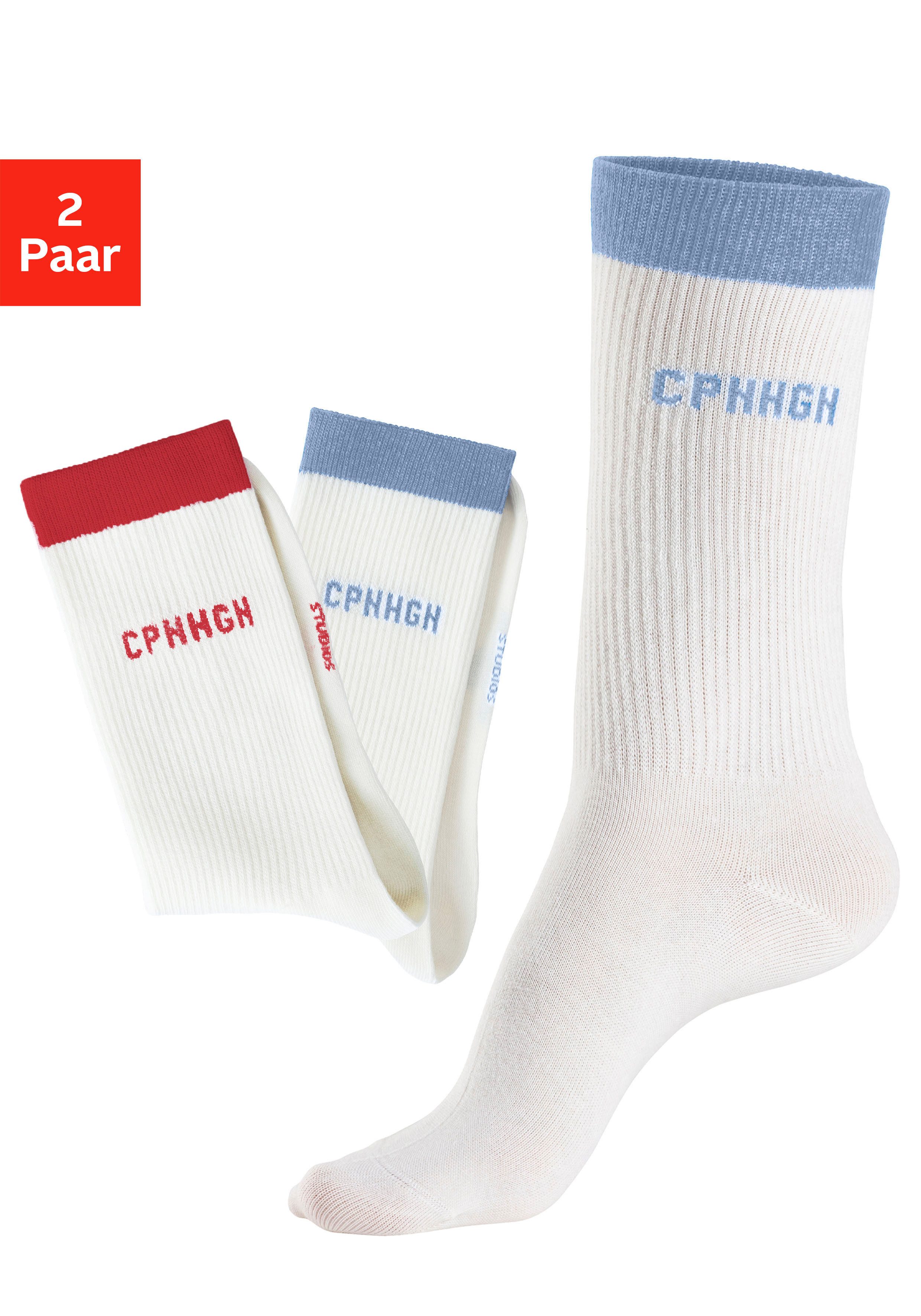 OTTO Copenhagen Studios Tennissokken met contrastkleurige band (set, 2 paar) unisex sportsokken maat 43-46 wit