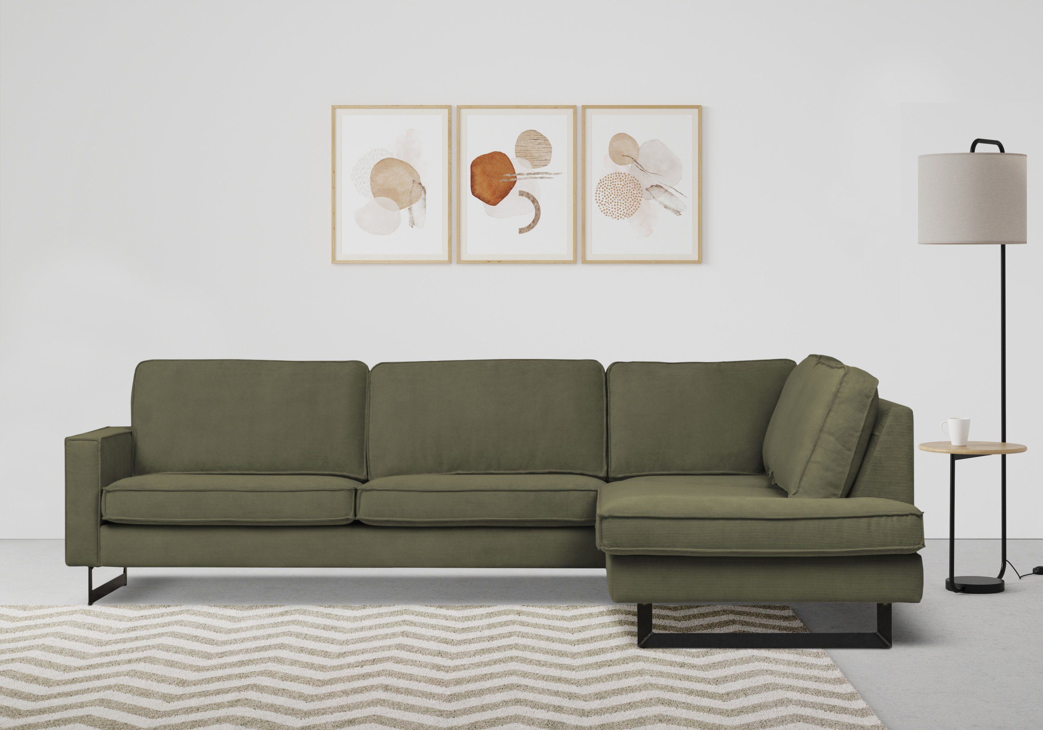 Places of Style Hoekbank Pinto, 290 cm, cord, chenille, leerlook, ottomane links/rechts