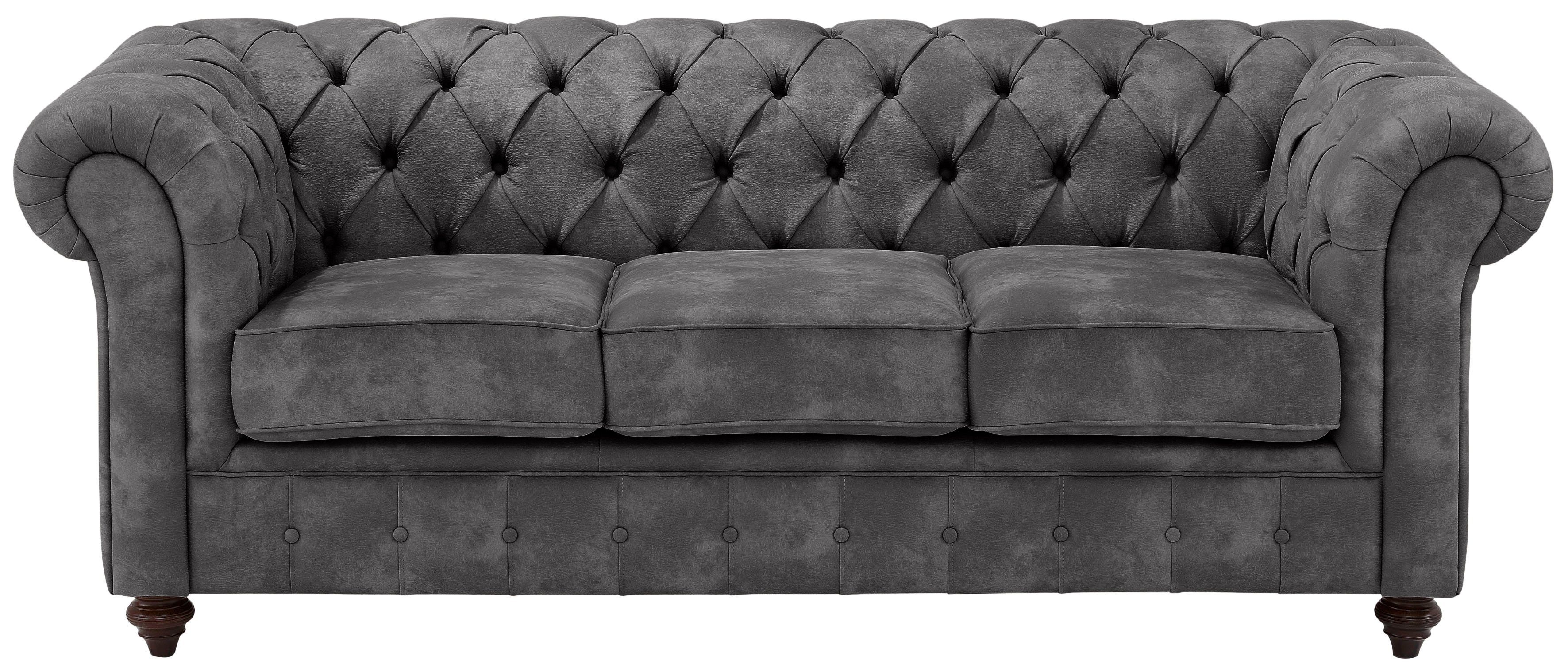 Home affaire Chesterfield-bank Chesterfield 3-zits B/D/H: 198/89/74 cm met hoogwaardige knoopdetails, ook in leer