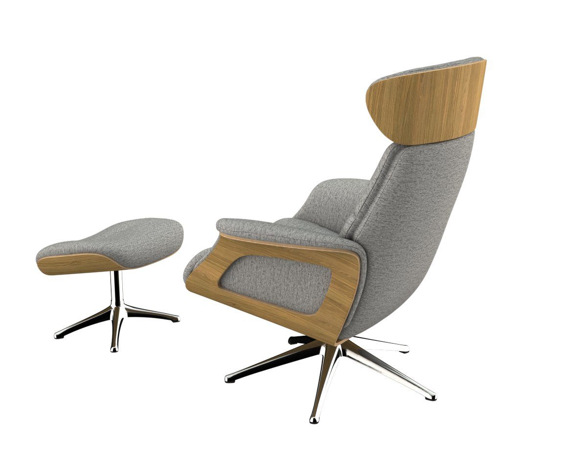 FLEXLUX Relaxfauteuil Clement relaxstoel, gestoffeerde stoel, ligstoel, TV-stoel, Rug- & hoofdverstelling, draaibaar, armleuning eiken, voet aluminium