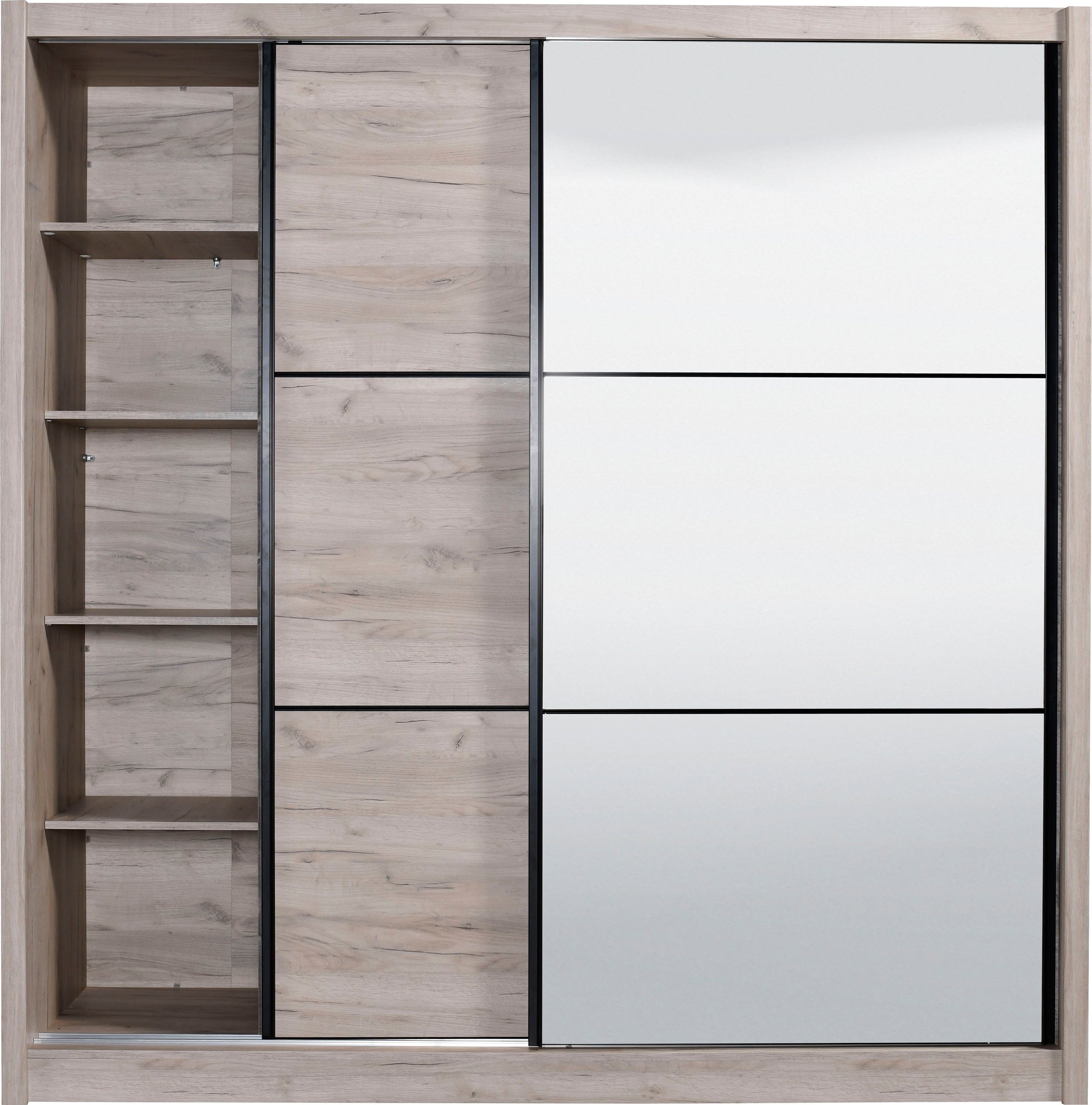 INOSIGN Zweefdeurkast Navara kledingkast met spiegel linnenkast garderobe met royale binnenuitrusting, fsc®-gecertificeerd, in 3 breedtes