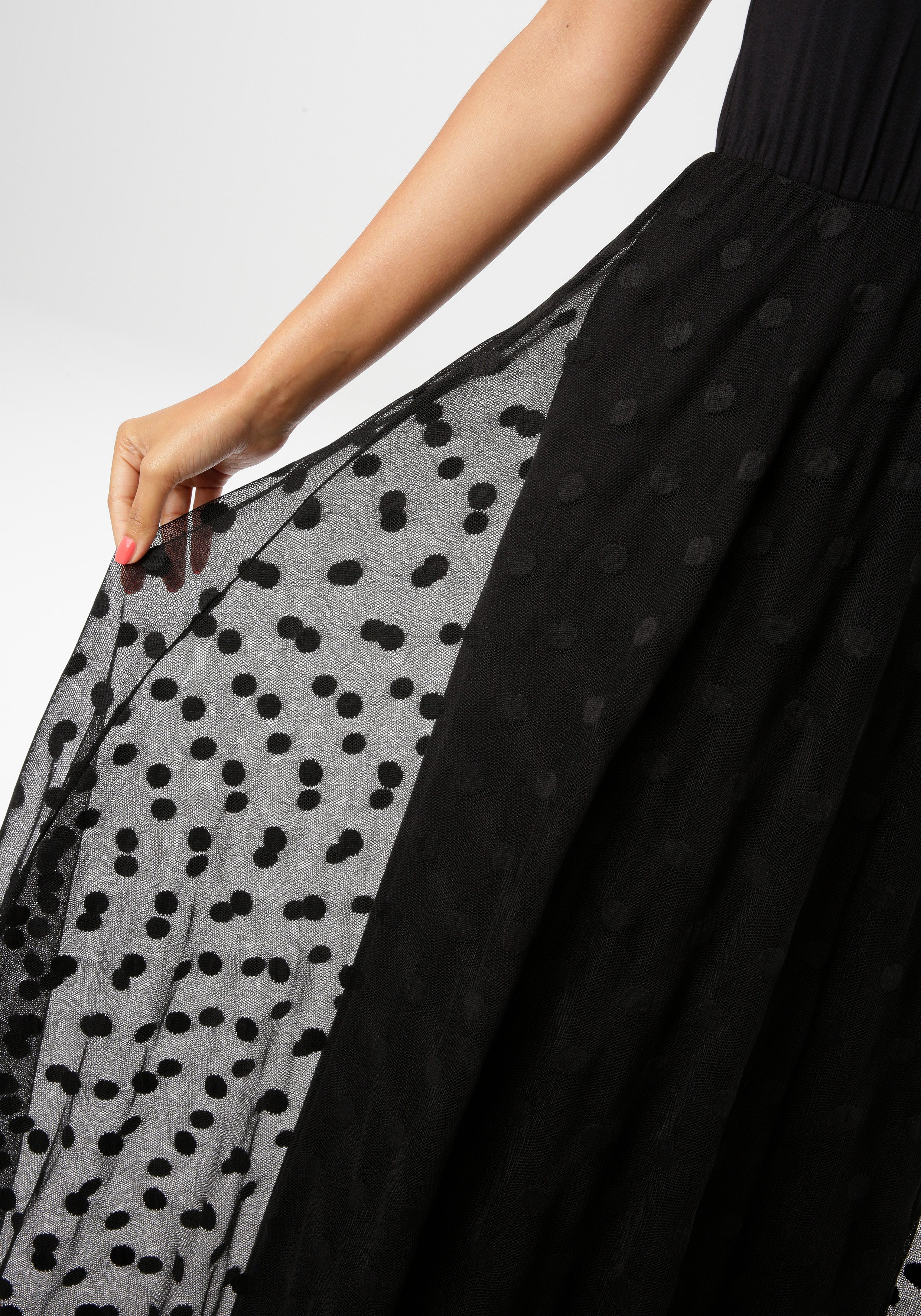 Aniston CASUAL Maxi-jurk met stippen mesh versierd rokdeel nieuwe collectie