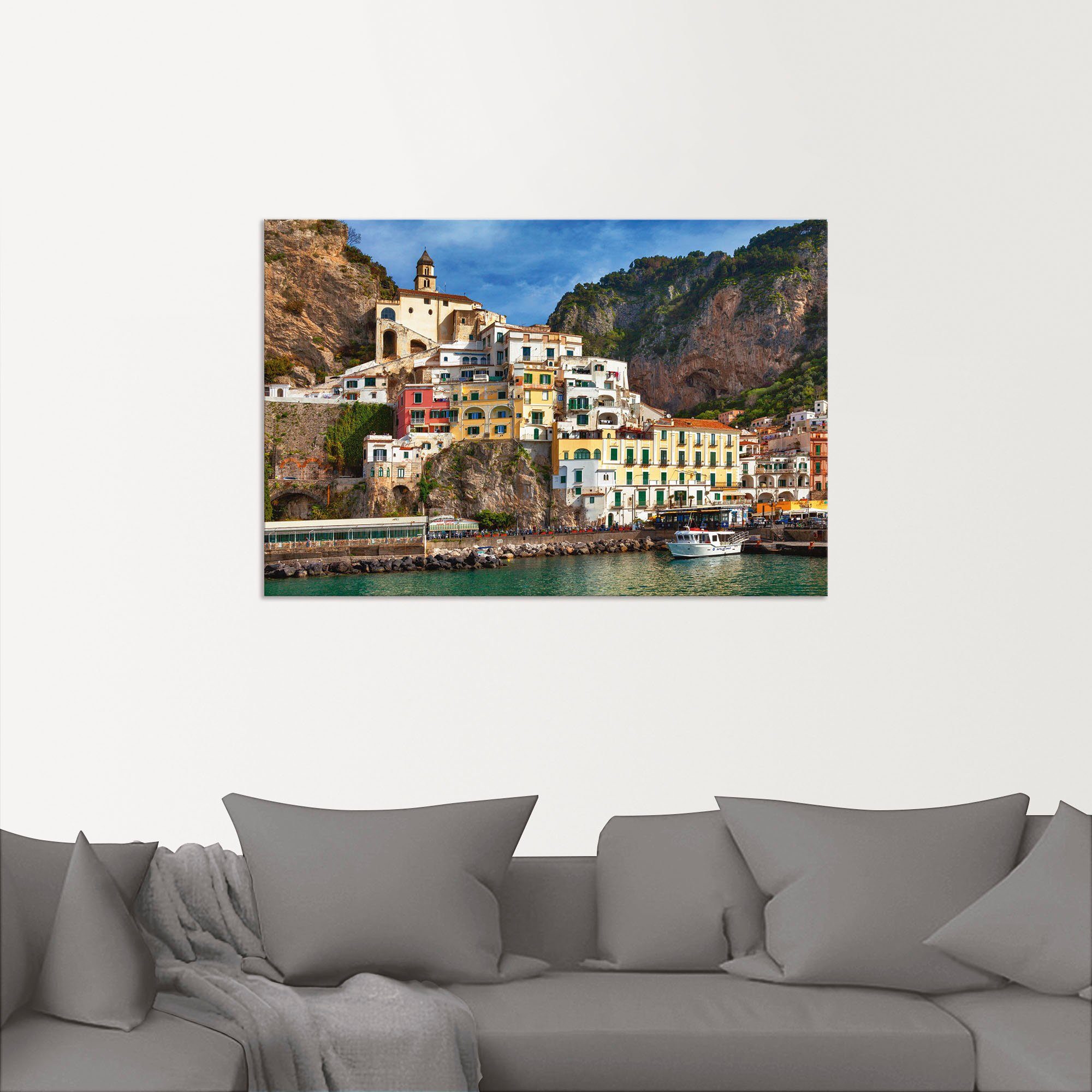 Artland Artprint Haven van Amalfi aan de Amalfikust als artprint van aluminium, artprint voor buiten, artprint op linnen, poster in verschillende maten. maten