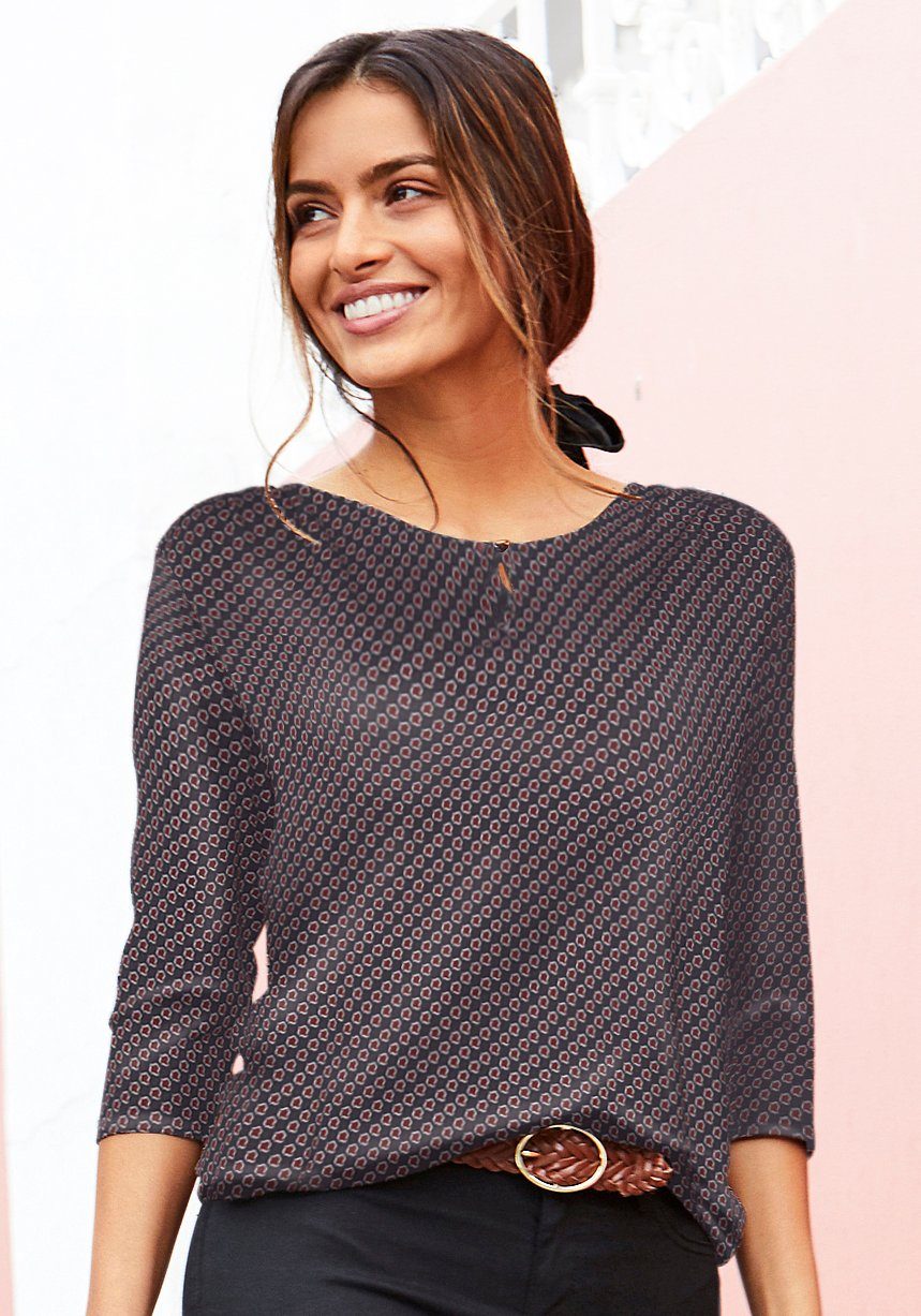 Vivance Shirt met ronde hals Met goudkleurige sierknop bij de hals