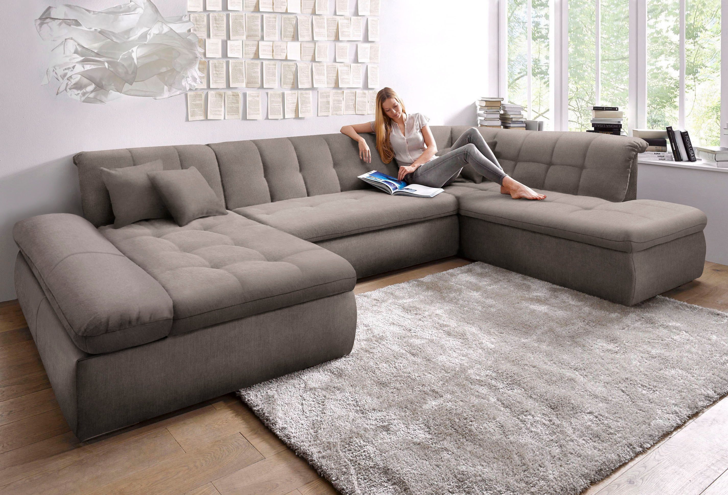 DOMO collection Zithoek Moric Luxus incl. sierkussen U-vorm, tot 140 kg per zitplaats belastbaar, XXL B/D/H: 353/216/80 cm
