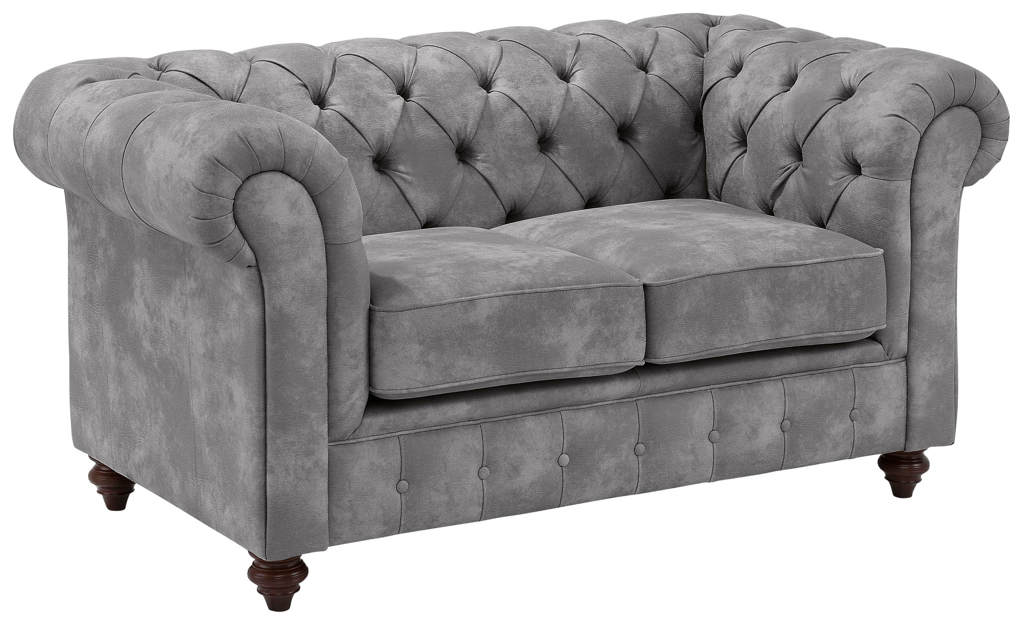 Home affaire Chesterfield-bank Chesterfield 2-zits B/D/H: 150/89/74 cm met hoogwaardige knoopdetails, ook in leer