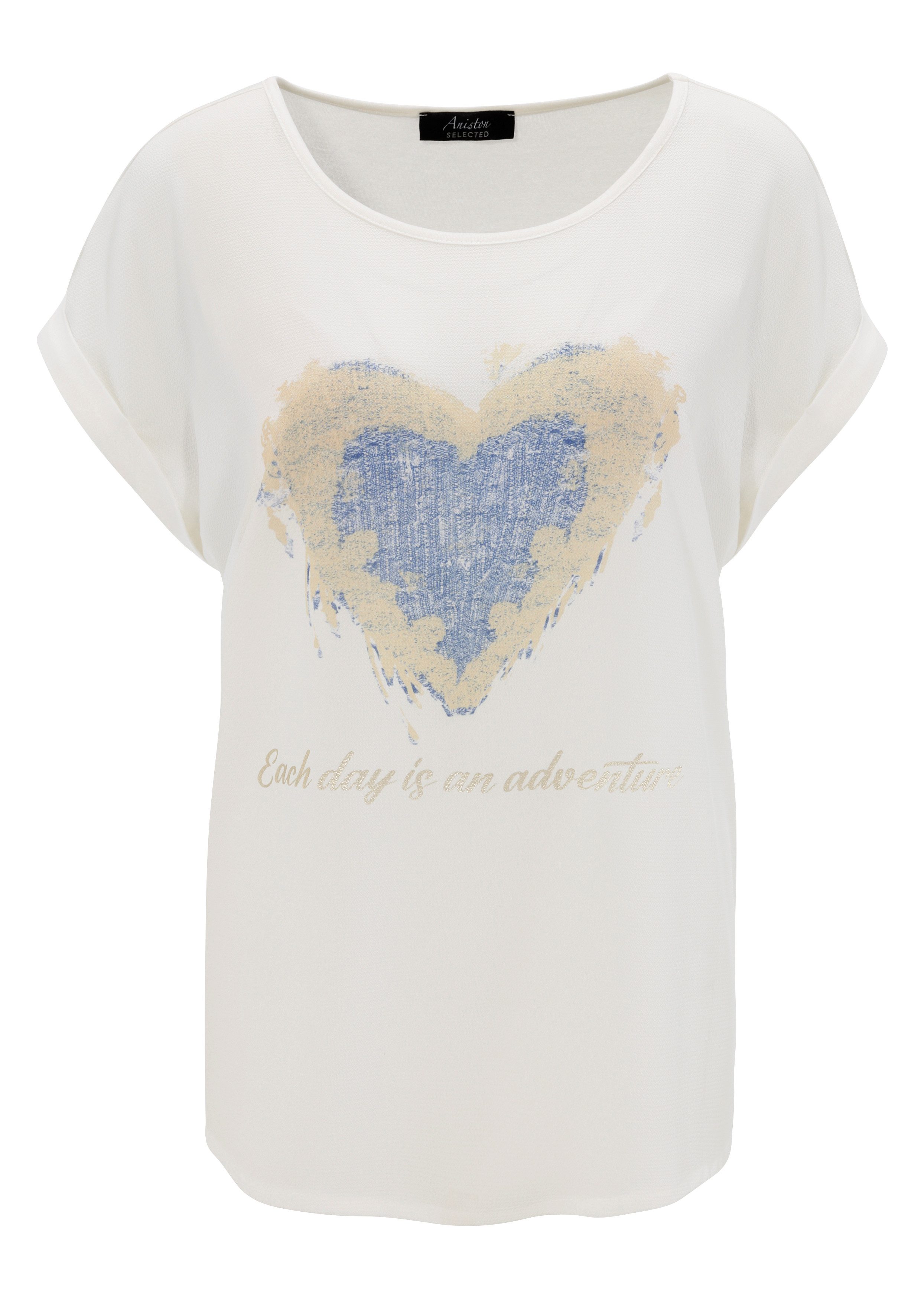 Aniston SELECTED Shirtblouse deels met glanzende, goudkleurige folieprint - nieuwe collectie