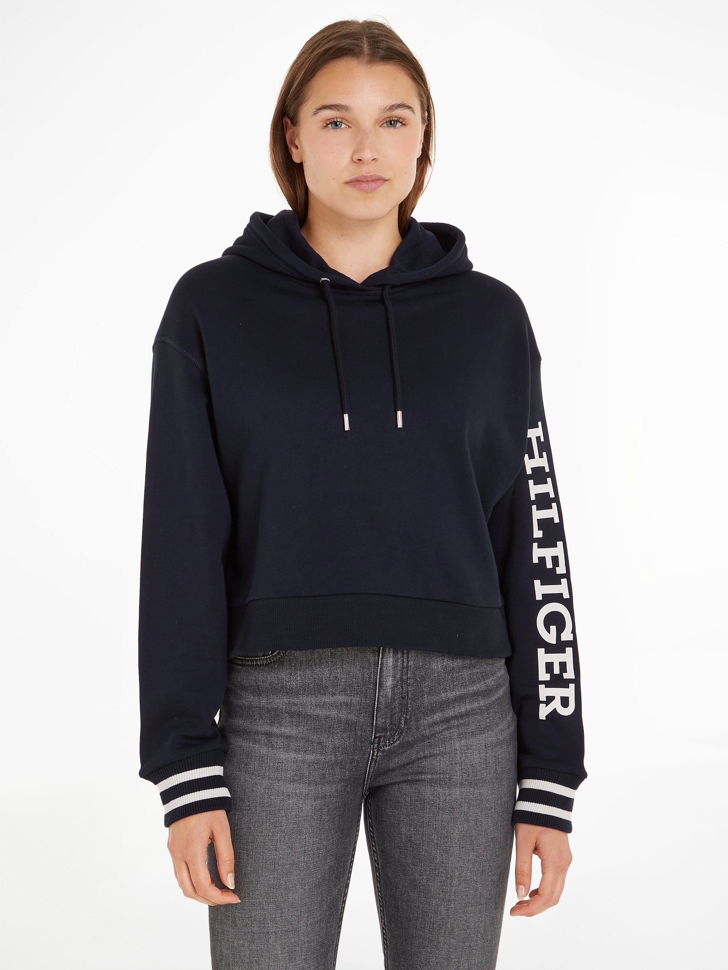 Tommy Hilfiger Hoodie REG MONOTYPE SLV CROP HOODIE met kenmerkend hilfiger-logo op de mouw