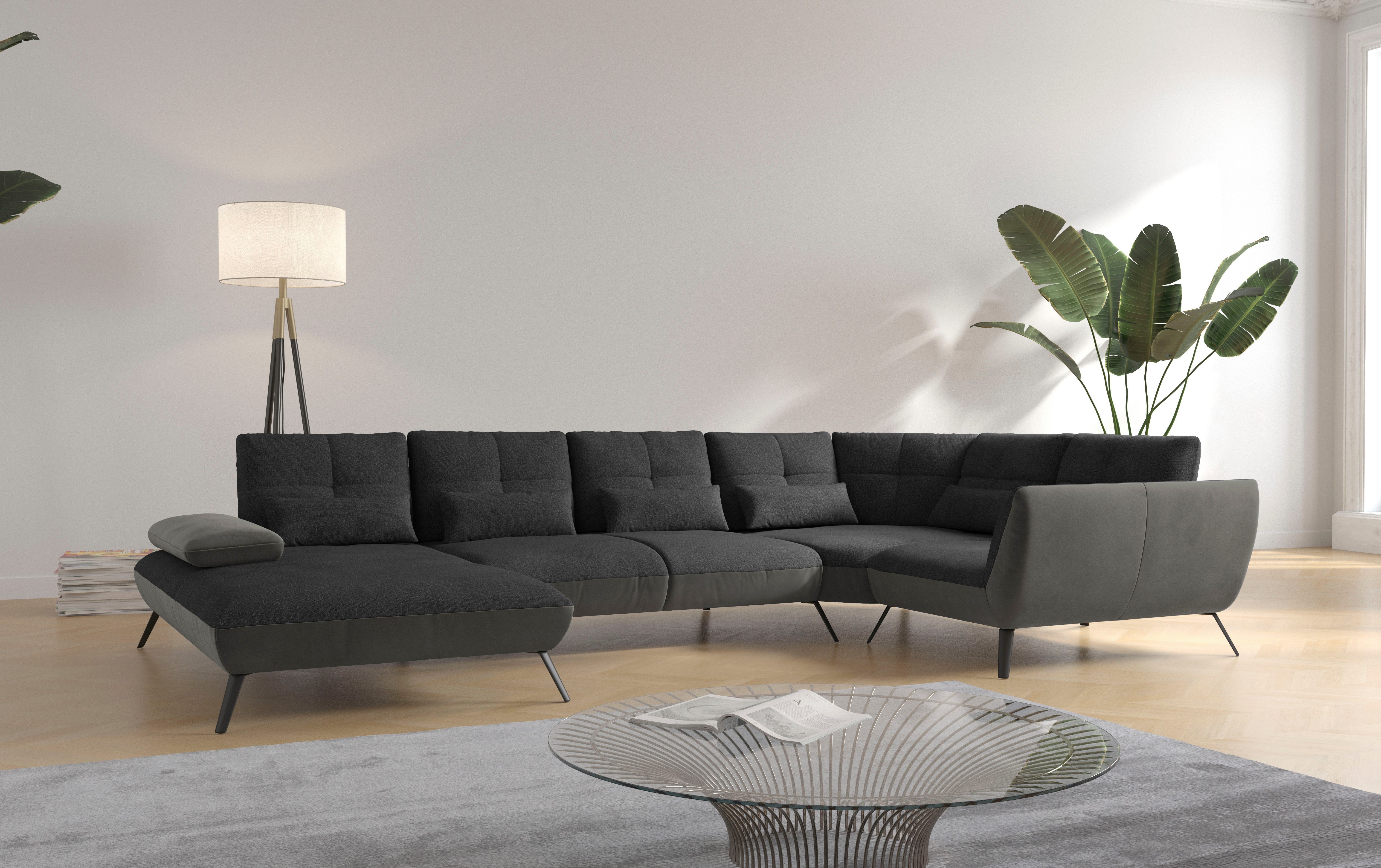 Places of Style Zithoek Mikado U-vorm incl. zitdiepteverstelling en armleuningverstelling grijs, zithoeken, Recamiere links