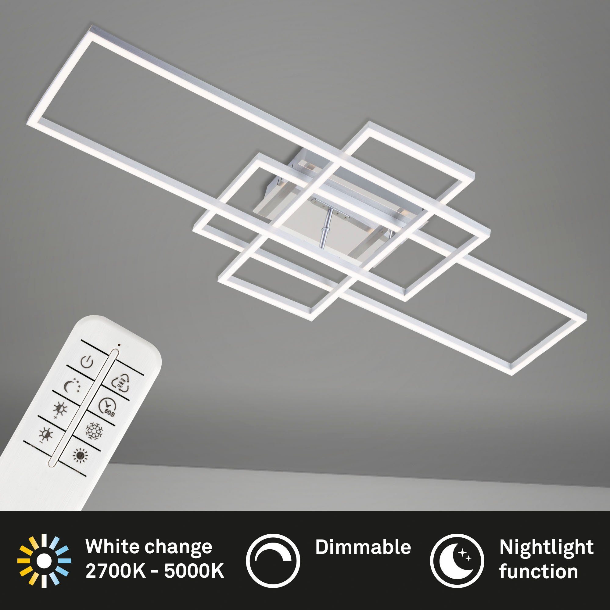 Briloner Leuchten Led-plafondlamp 3156018 FRAME Plafondlamp, 104x42x10 cm, chroom, 55W, woonkamer, slaapkamer, keuken