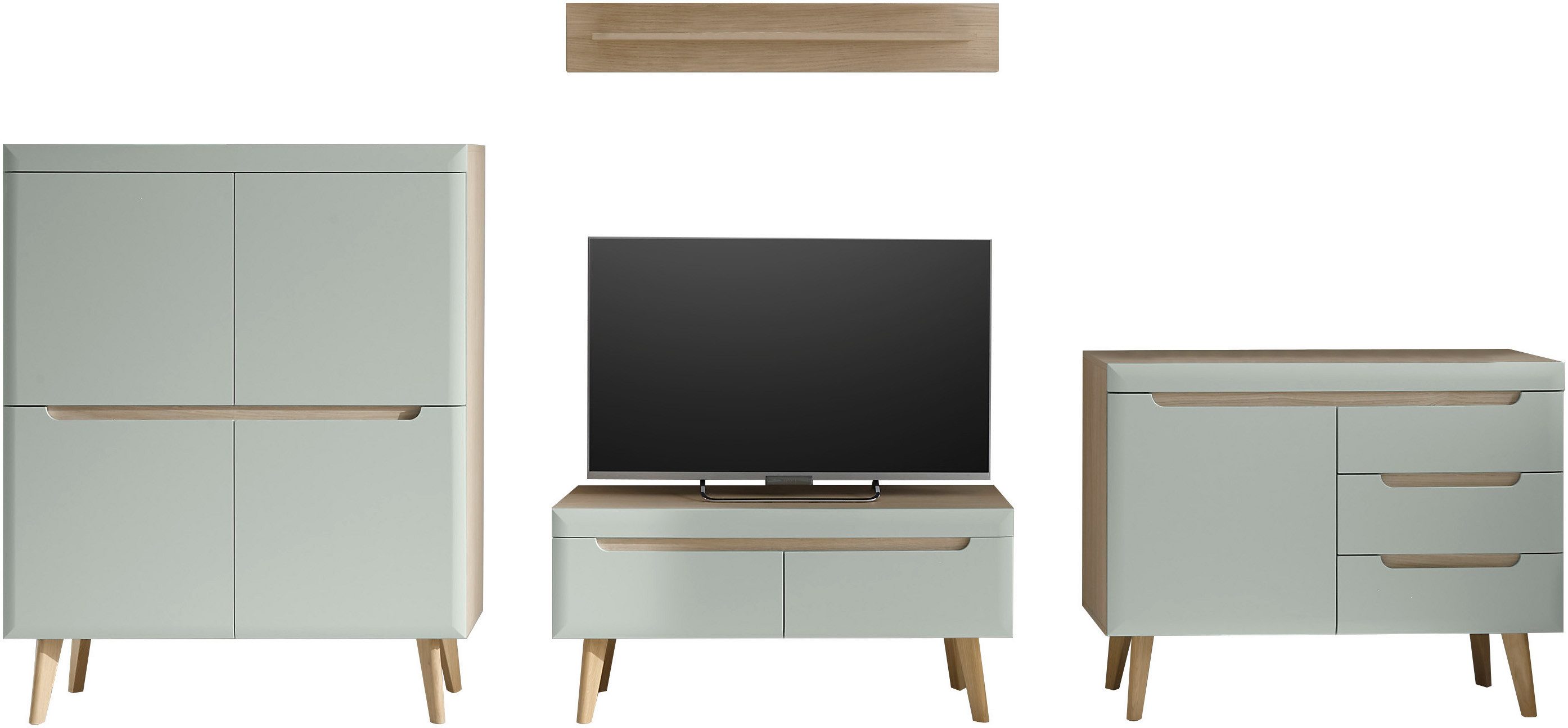 INOSIGN Wandmeubel Torge, wandmeubel, kastwand, mediawand, woonkamer-set bevat lowboard, sideboard, highboard + wandplank, 361 cm breed (4-delig)
