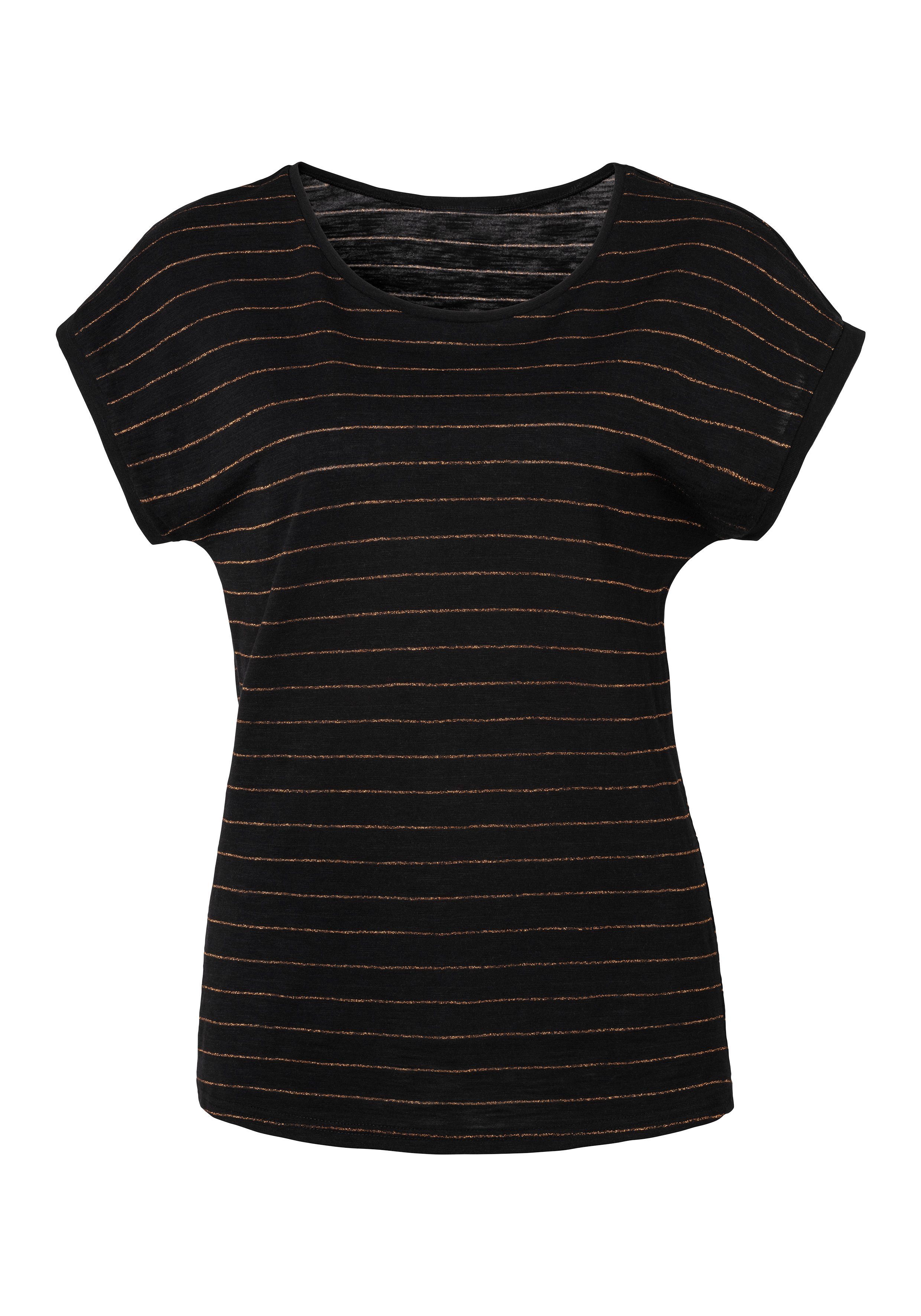 Vivance Shirt met ronde hals Met koperkleurige Lurex-strepen (Set van 2)