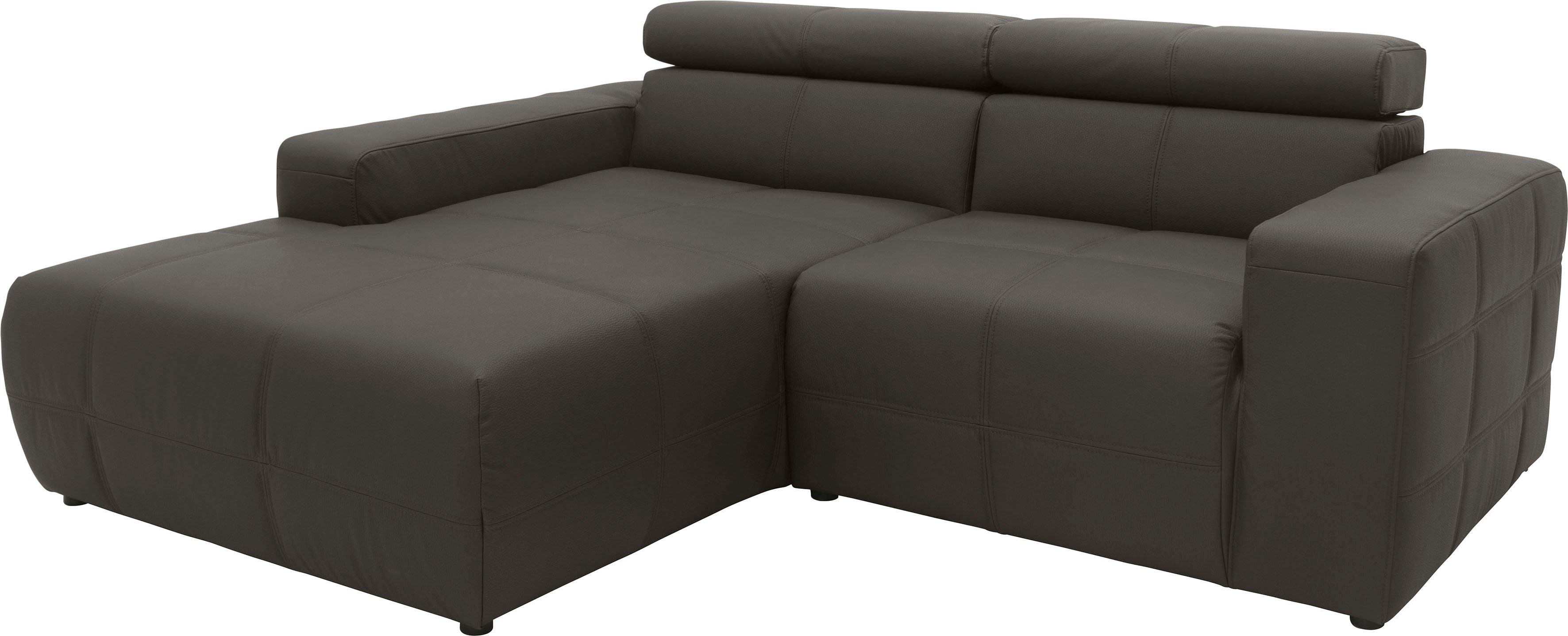 DOMO collection Hoekbank Brandon kleine versie BxDxH: 214x100x80 cm Met verstelbare hoofdsteun, ook in leer en cord, L-model