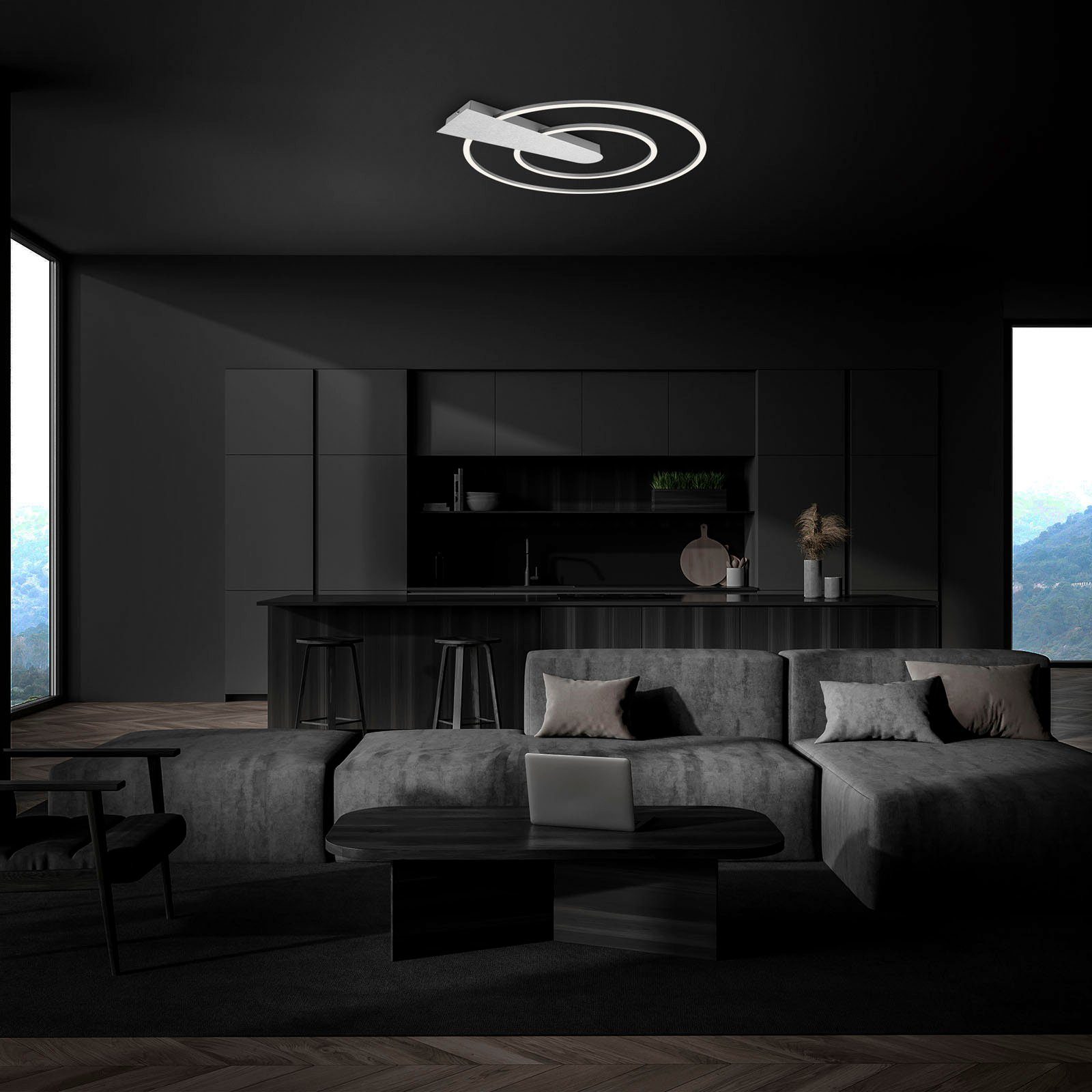 Briloner Leuchten Plafondlamp NICO DUO aluminiumkleurig, led, dimbaar, 3000 lumen, plafondlamp (1 stuk)