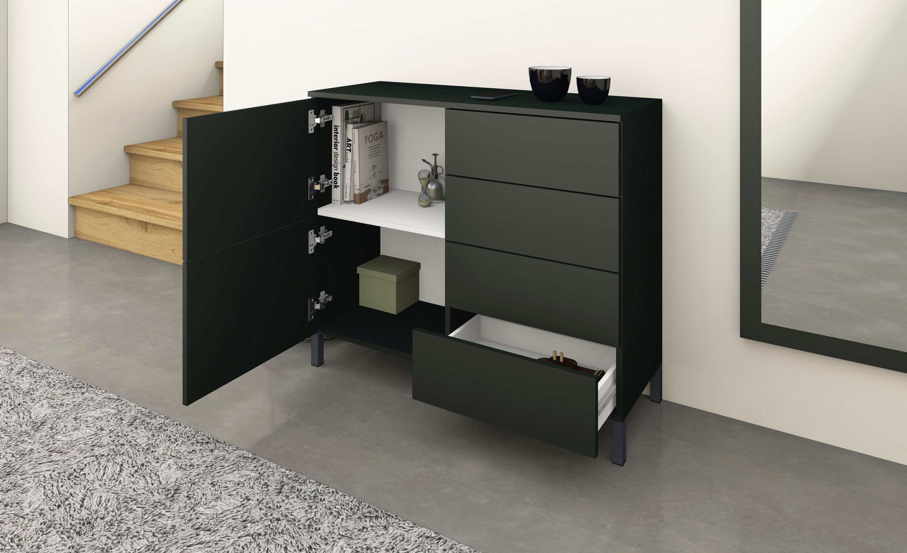 borchardt Möbel Halmeubelset Drukknop (Push-To-Open), in hoogte verstelbare planken (3-delig)
