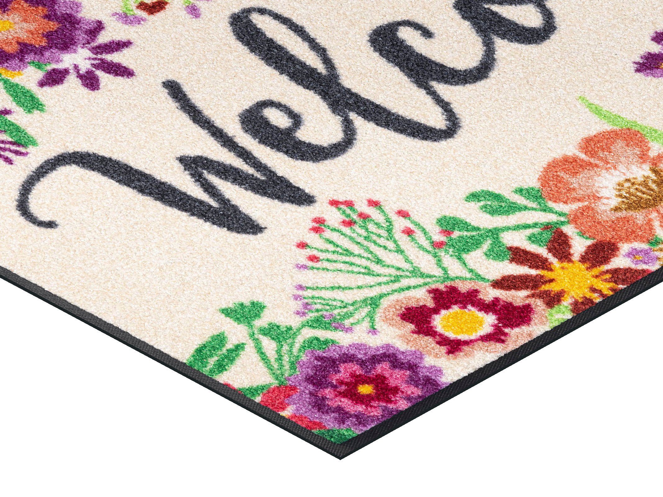 wash+dry by Kleen-Tex Mat Welcome Blooming Inloopmat, met quote, antislip, wasbaar