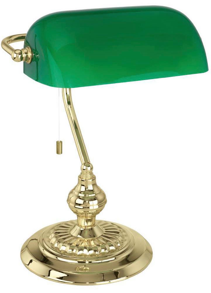 EGLO Tafellamp BANKER Lamp voor bureau, in messing en groen, met trek-schakelaar, E27 (1 stuk)