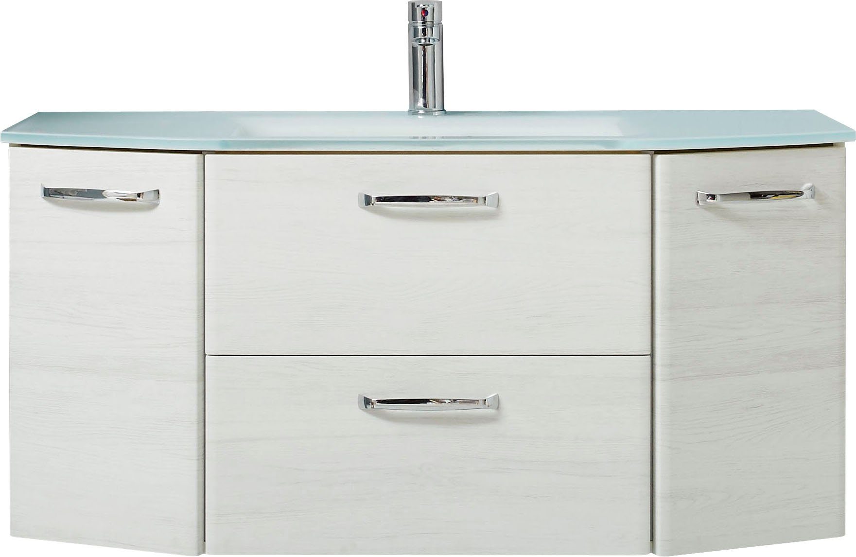 Saphir Wastafelonderkast Quickset wastafel incl. glazen wastafel, 112 cm breed, 2 deuren Onderkast met wasbak, inclusief deurdemper, grepen glanzend chroom