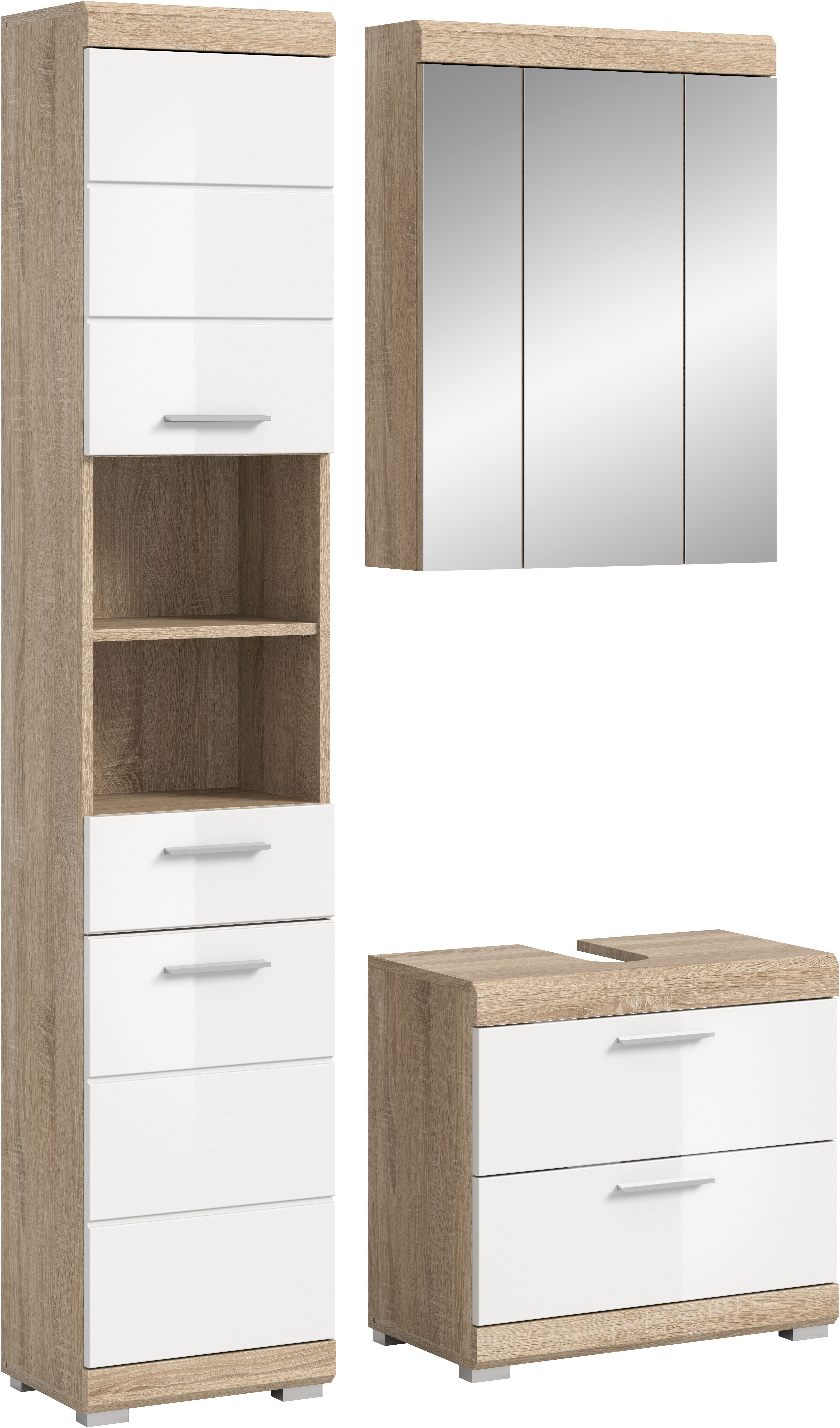 INOSIGN Badkamerserie Siena, 3-delig, bestaande uit: Hoge kast, wastafelonderkast, spiegelkast (set, 3-delig) badmeubelsets